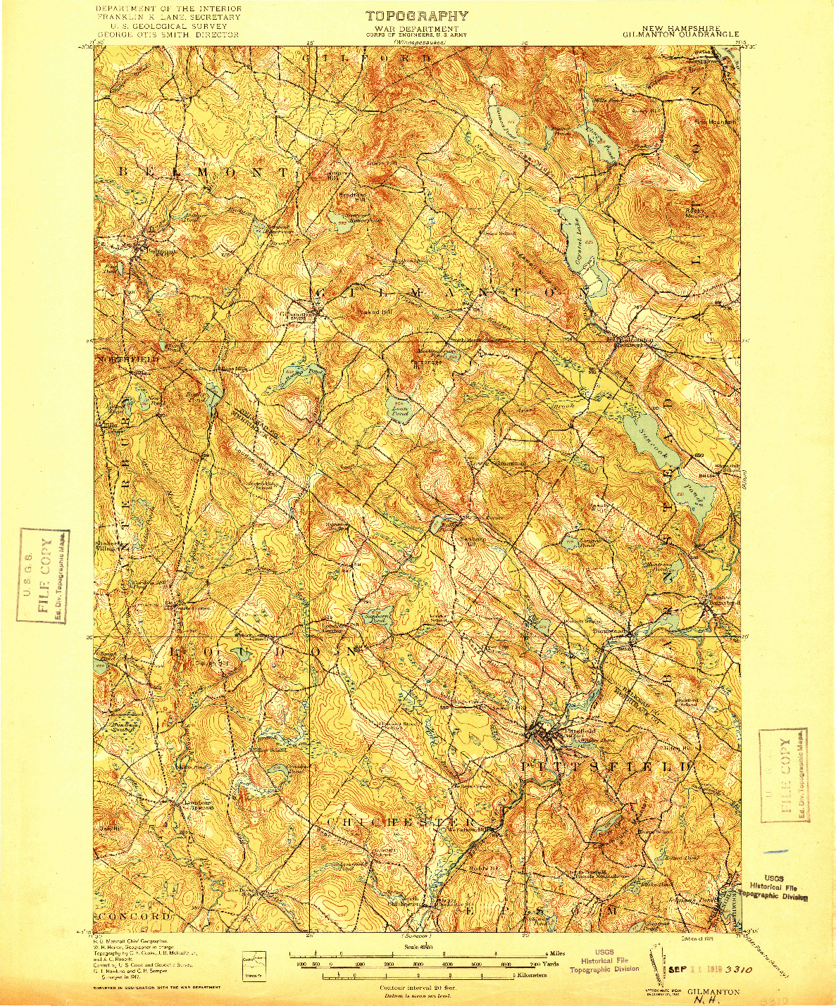 USGS 1:62500-SCALE QUADRANGLE FOR GILMANTON, NH 1919
