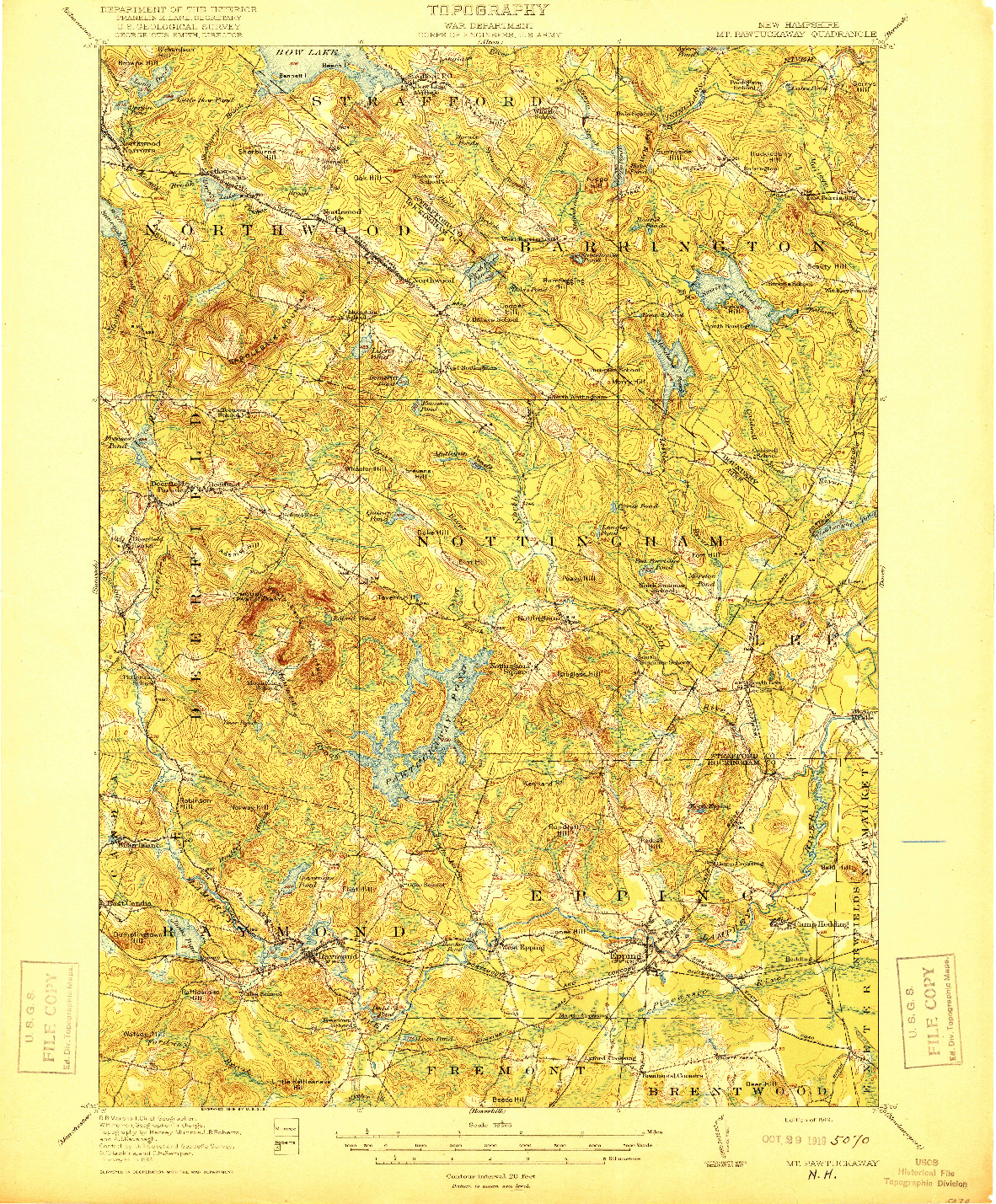 USGS 1:62500-SCALE QUADRANGLE FOR MT. PAWTUCKAWAY, NH 1919