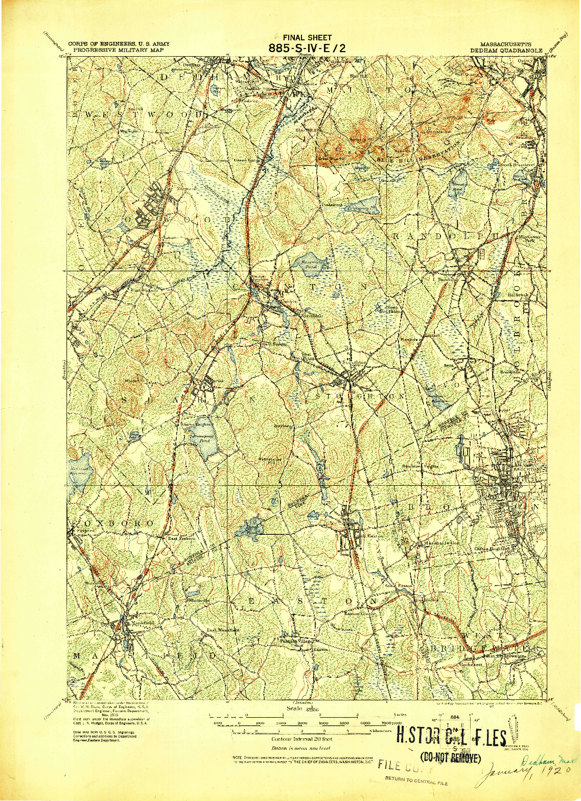 USGS 1:62500-SCALE QUADRANGLE FOR DEDHAM, MA 1919