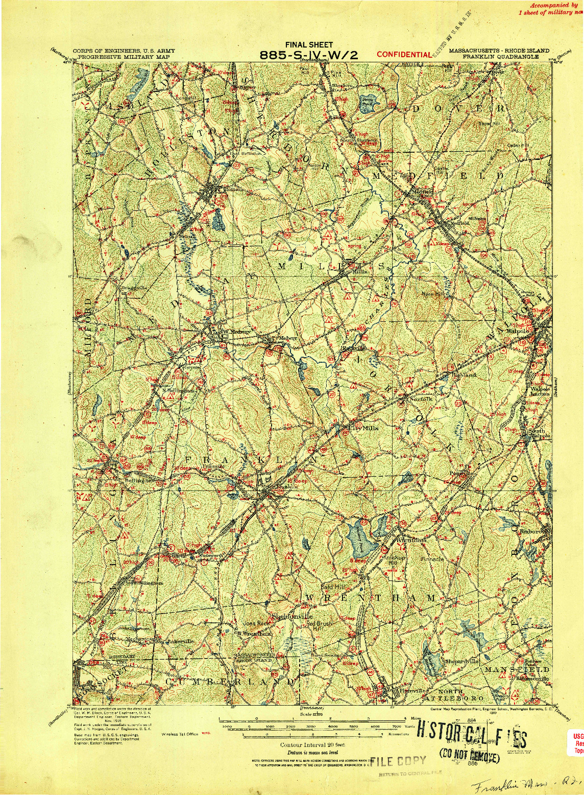 USGS 1:62500-SCALE QUADRANGLE FOR FRANKLIN, MA 1919