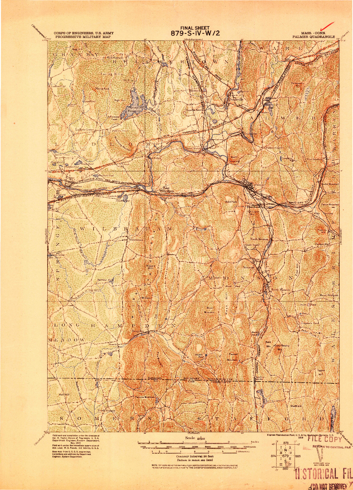 USGS 1:62500-SCALE QUADRANGLE FOR PALMER, MA 1919