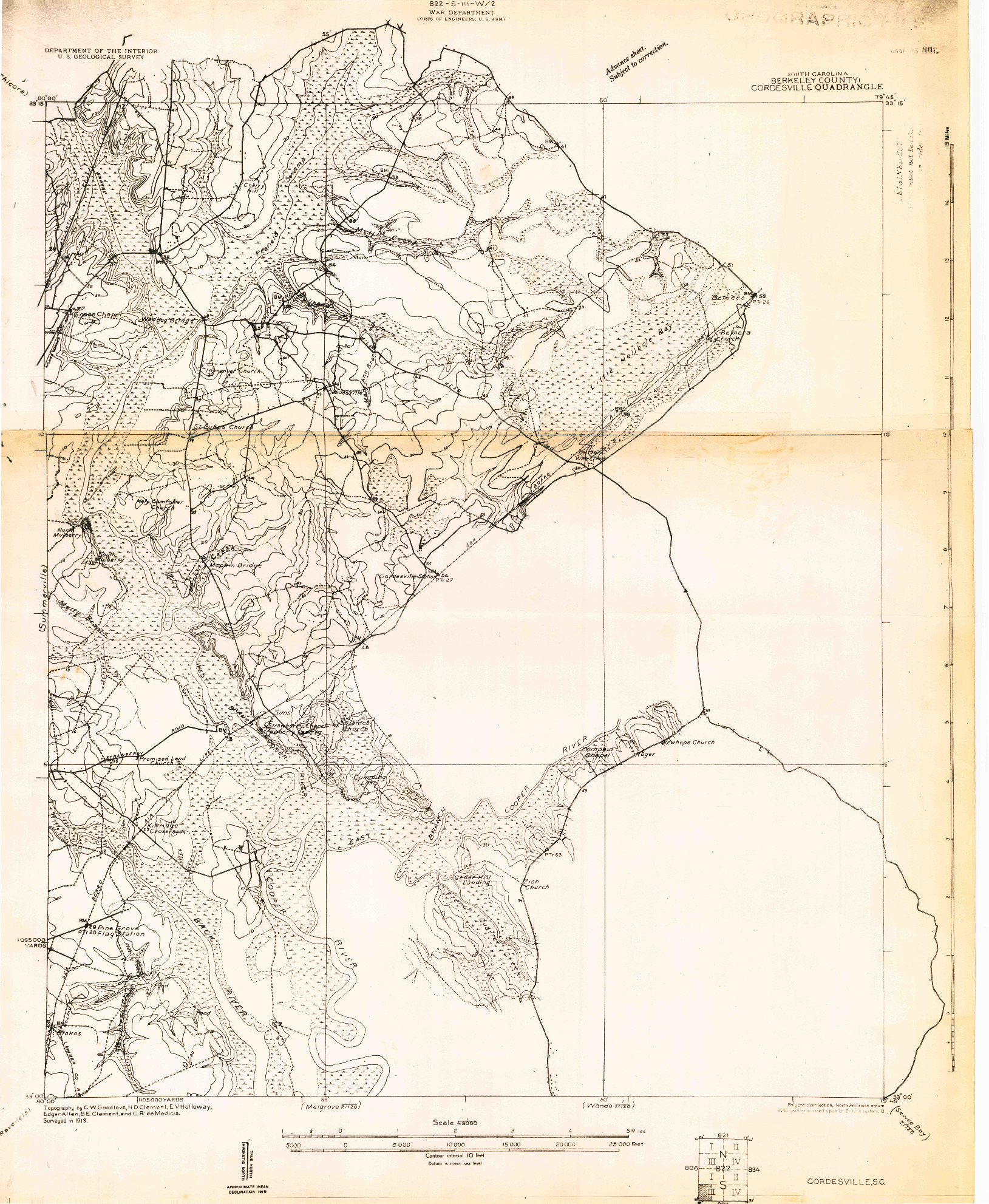 USGS 1:48000-SCALE QUADRANGLE FOR CORDESVILLE, SC 1919