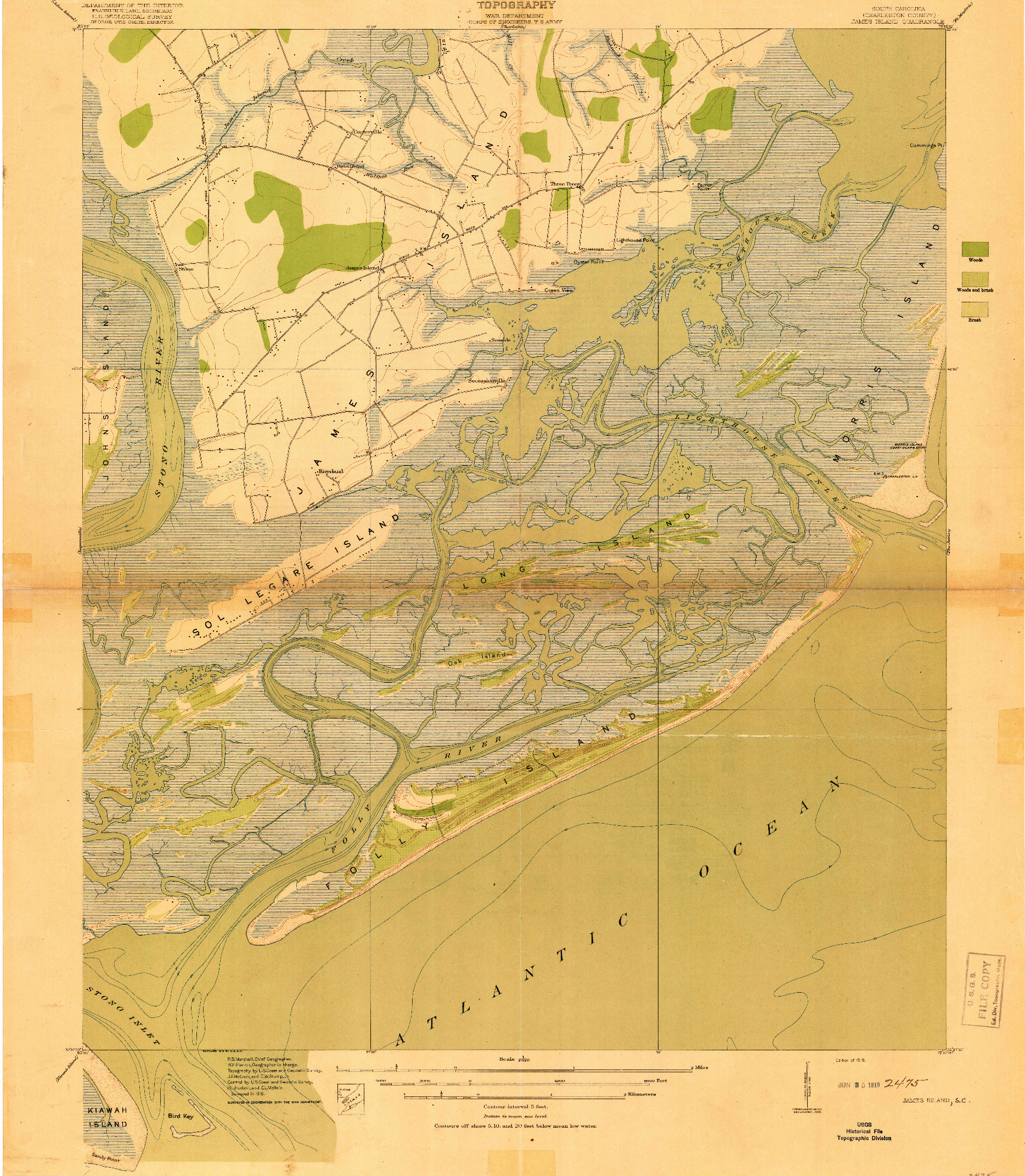 USGS 1:21120-SCALE QUADRANGLE FOR JAMES ISLAND, SC 1919