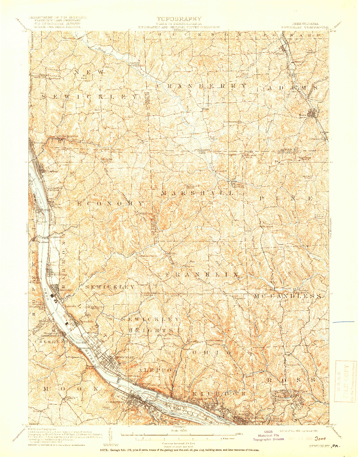 USGS 1:62500-SCALE QUADRANGLE FOR SEWICKLEY, PA 1908