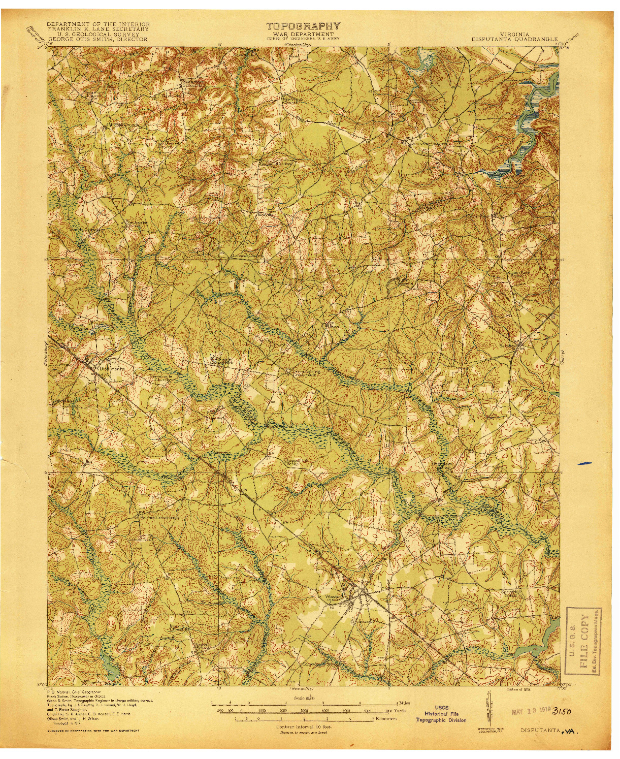 USGS 1:62500-SCALE QUADRANGLE FOR DISPUTANTA, VA 1919