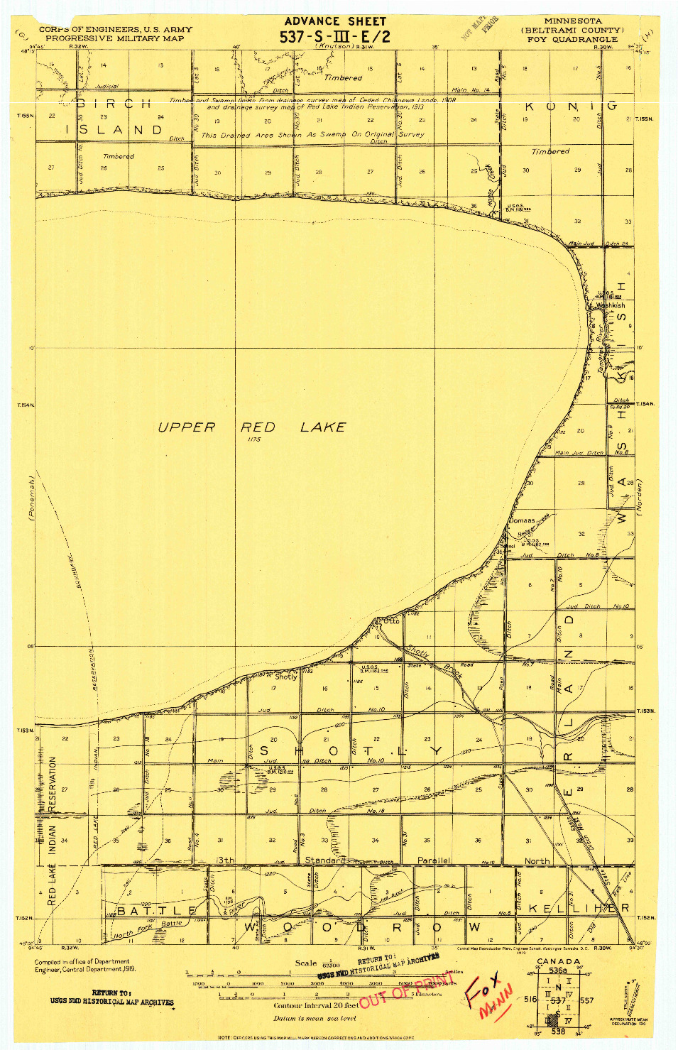 USGS 1:62500-SCALE QUADRANGLE FOR FOX, MN 1919