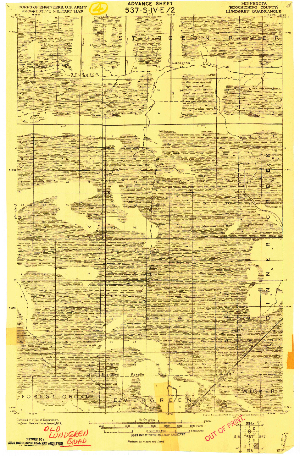 USGS 1:62500-SCALE QUADRANGLE FOR LUNDGREN, MN 1919
