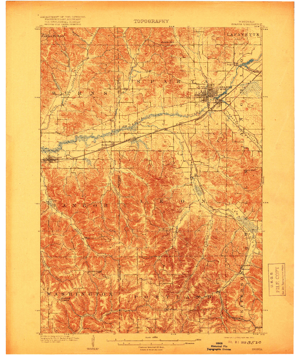 USGS 1:62500-SCALE QUADRANGLE FOR SPARTA, WI 1909