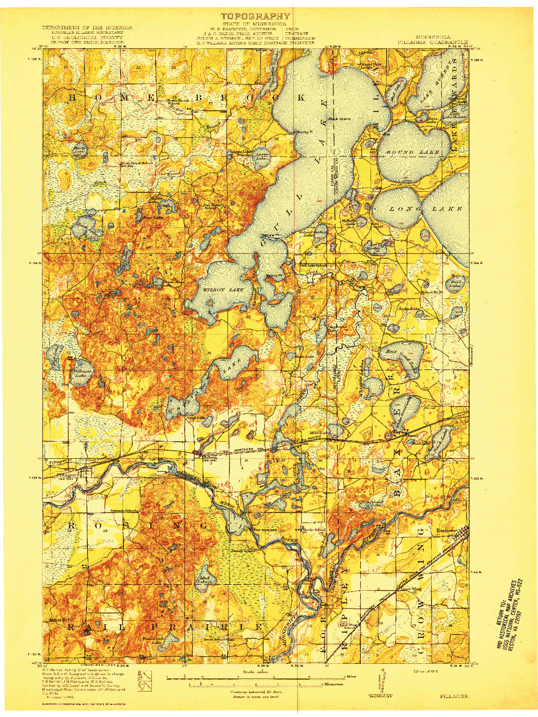 USGS 1:62500-SCALE QUADRANGLE FOR PILLAGER, MN 1919
