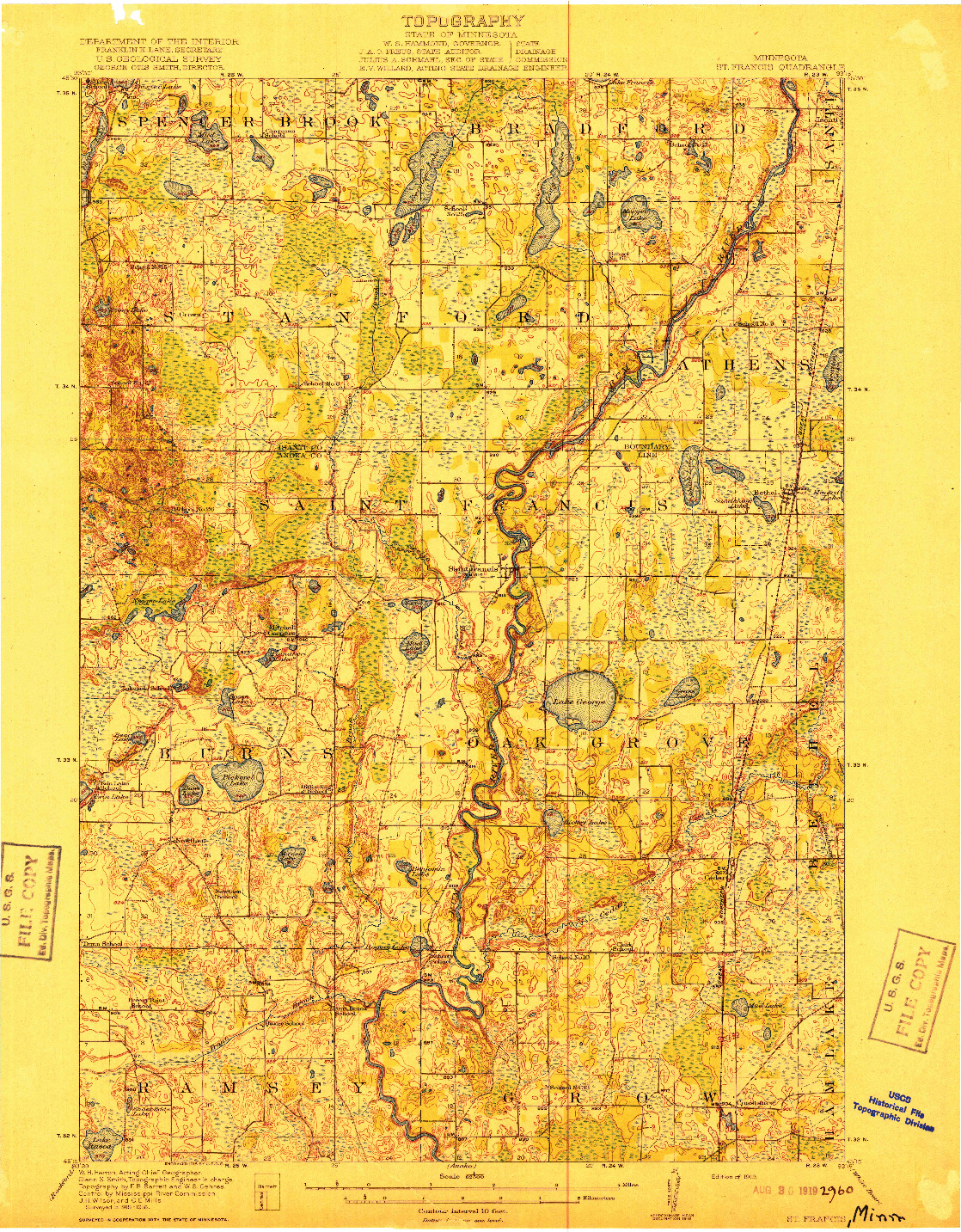 USGS 1:62500-SCALE QUADRANGLE FOR ST. FRANCIS, MN 1919