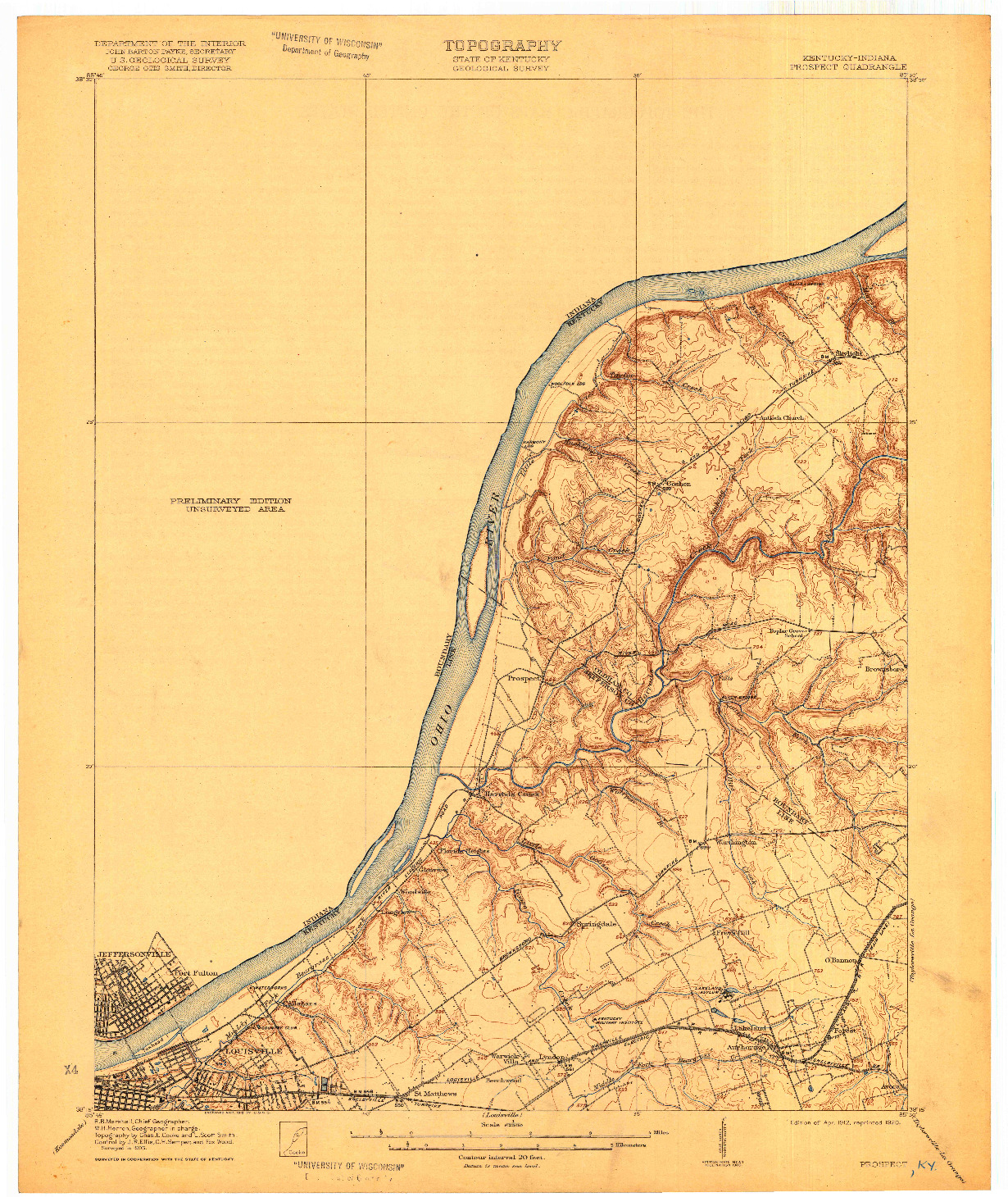USGS 1:62500-SCALE QUADRANGLE FOR PROSPECT, KY 1912
