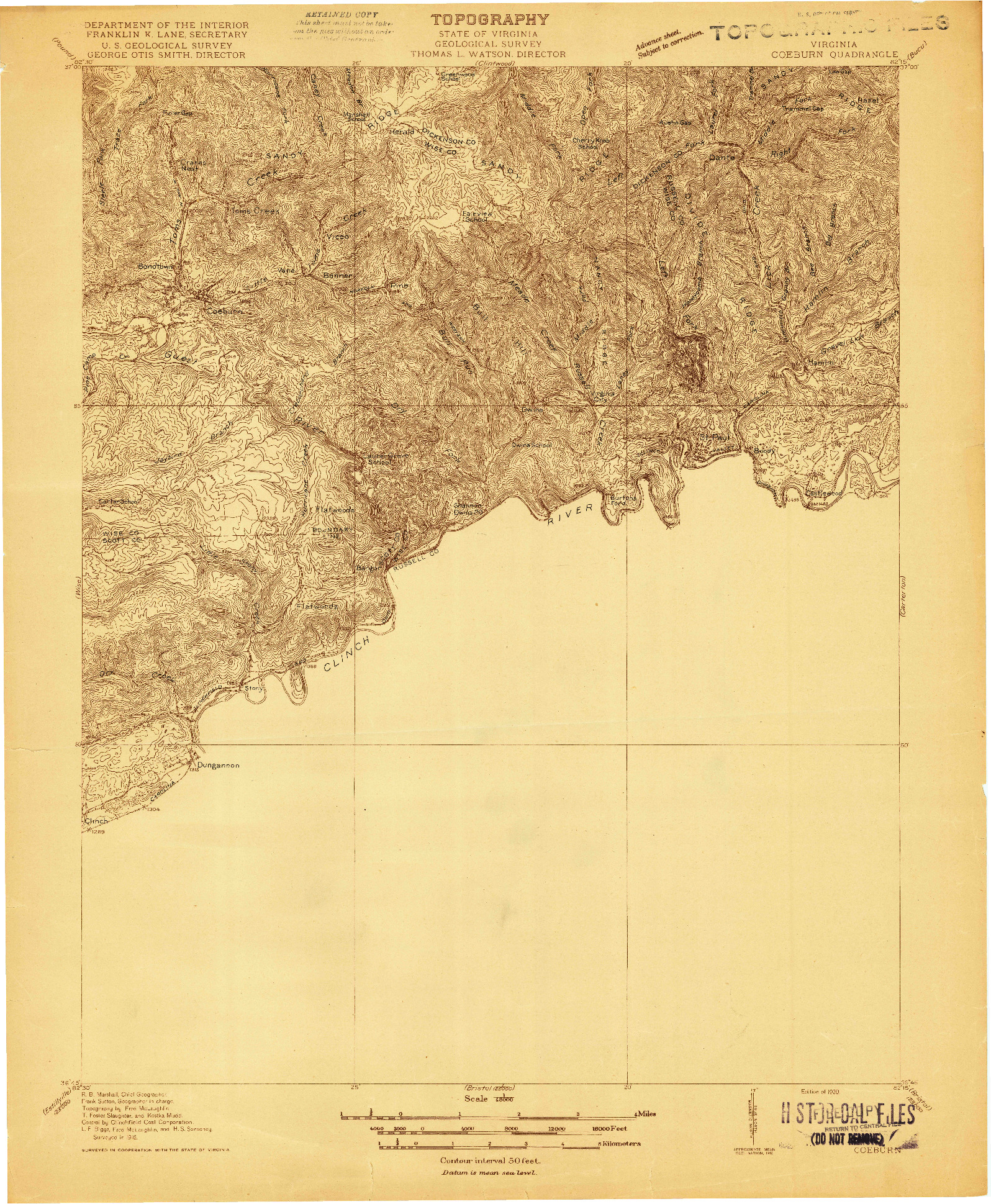 USGS 1:48000-SCALE QUADRANGLE FOR COEBURN, VA 1920