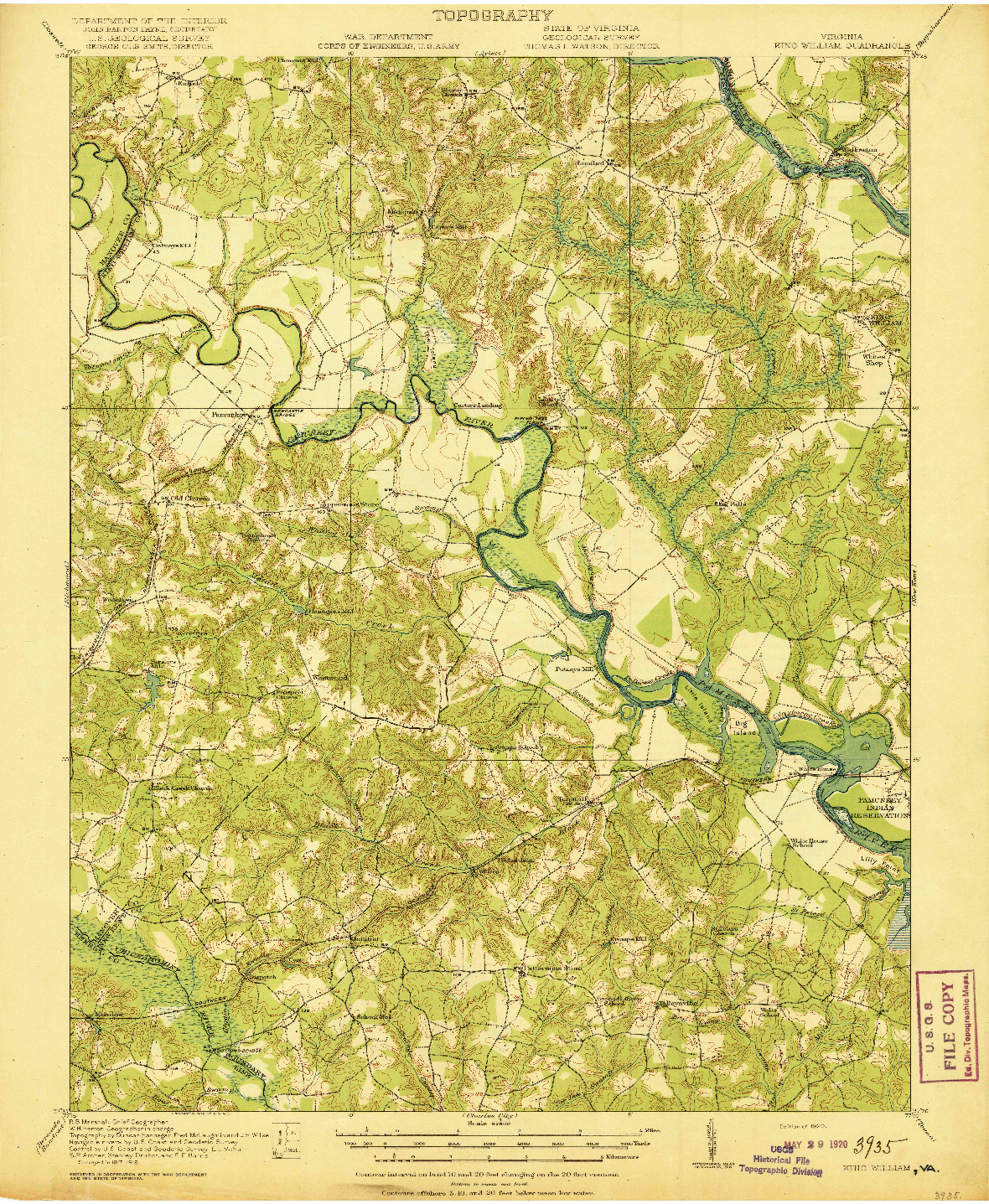 USGS 1:62500-SCALE QUADRANGLE FOR KING WILLIAM, VA 1920