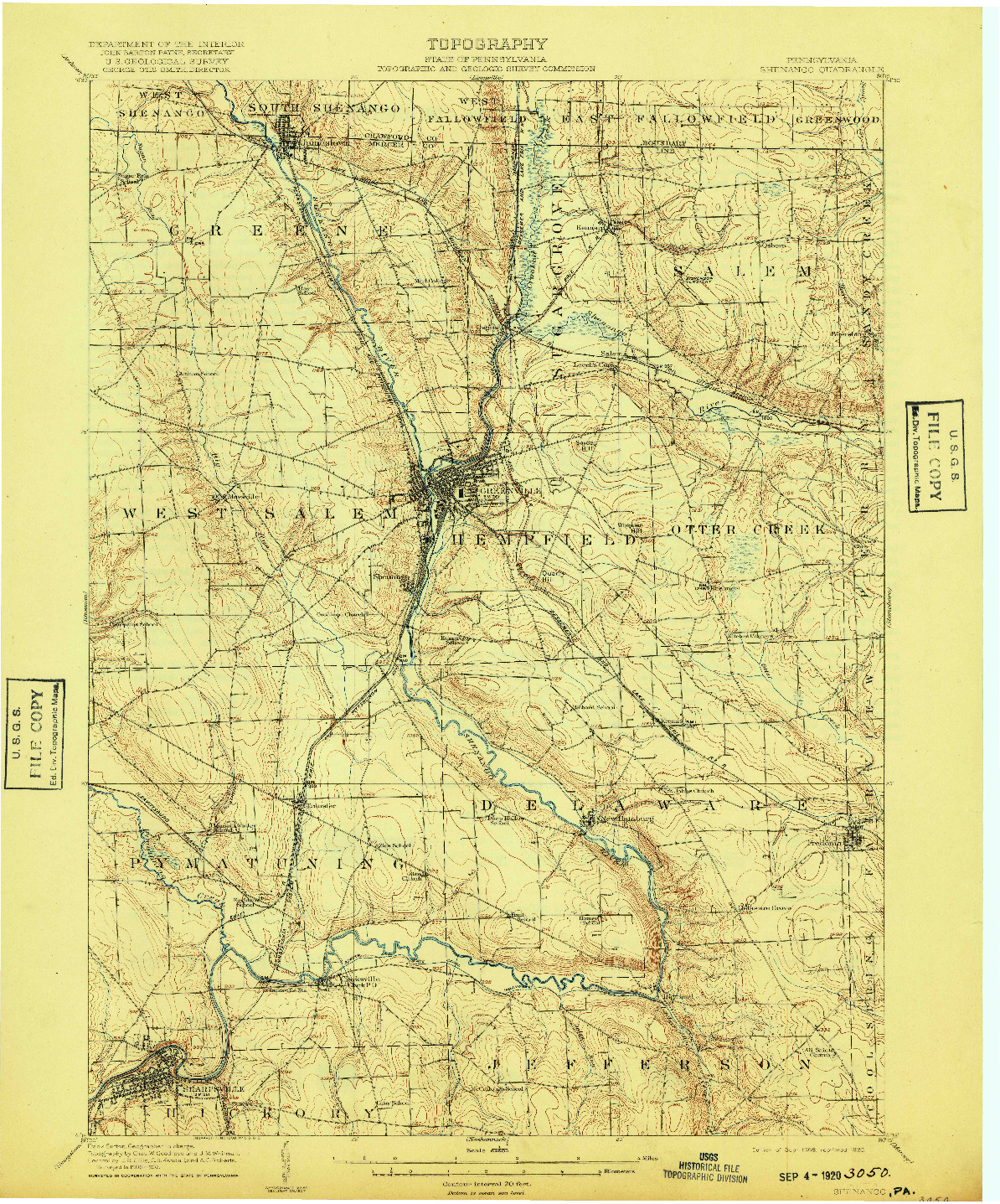 USGS 1:62500-SCALE QUADRANGLE FOR SHENANGO, PA 1908