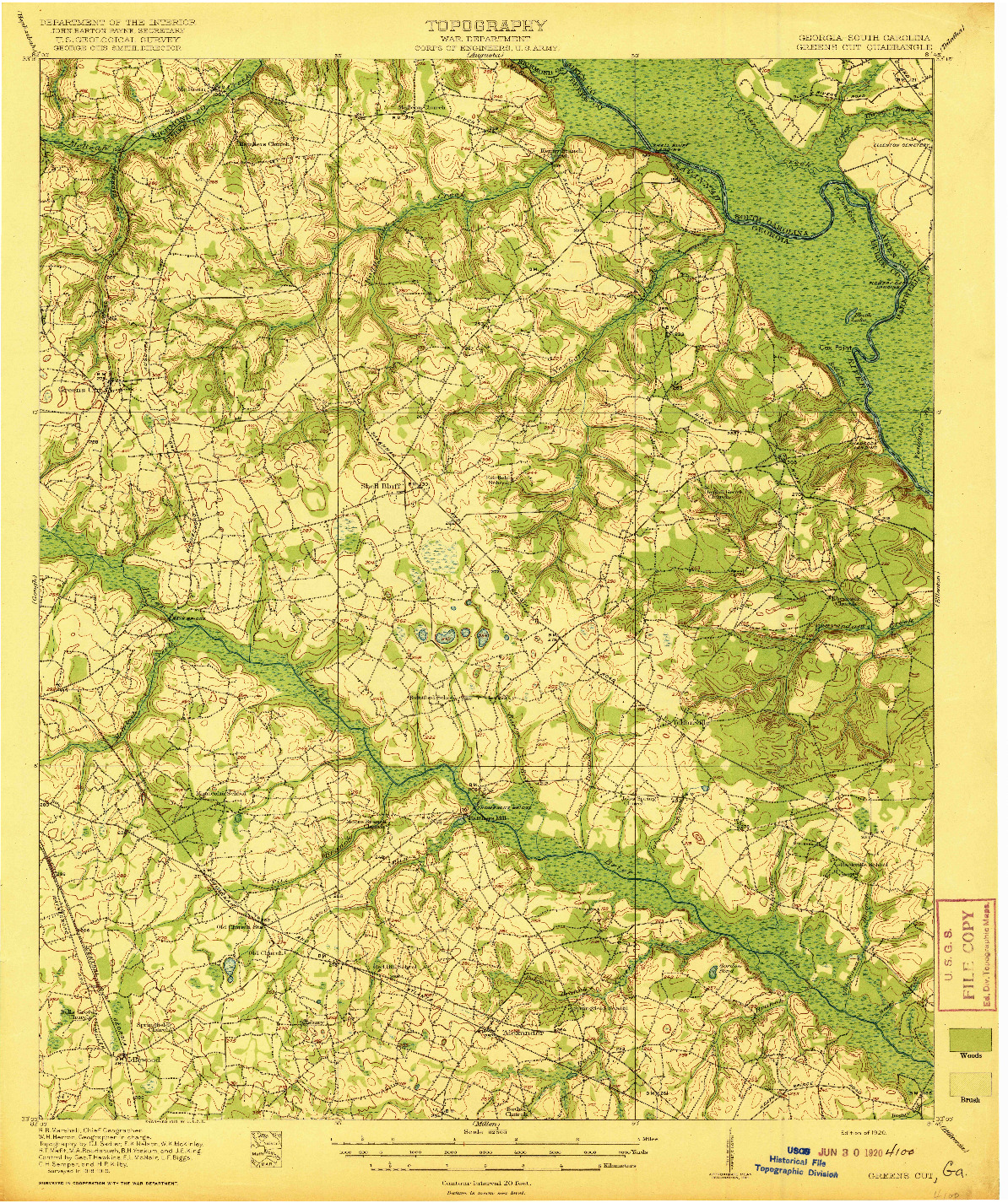 USGS 1:62500-SCALE QUADRANGLE FOR GREENS CUT, GA 1920