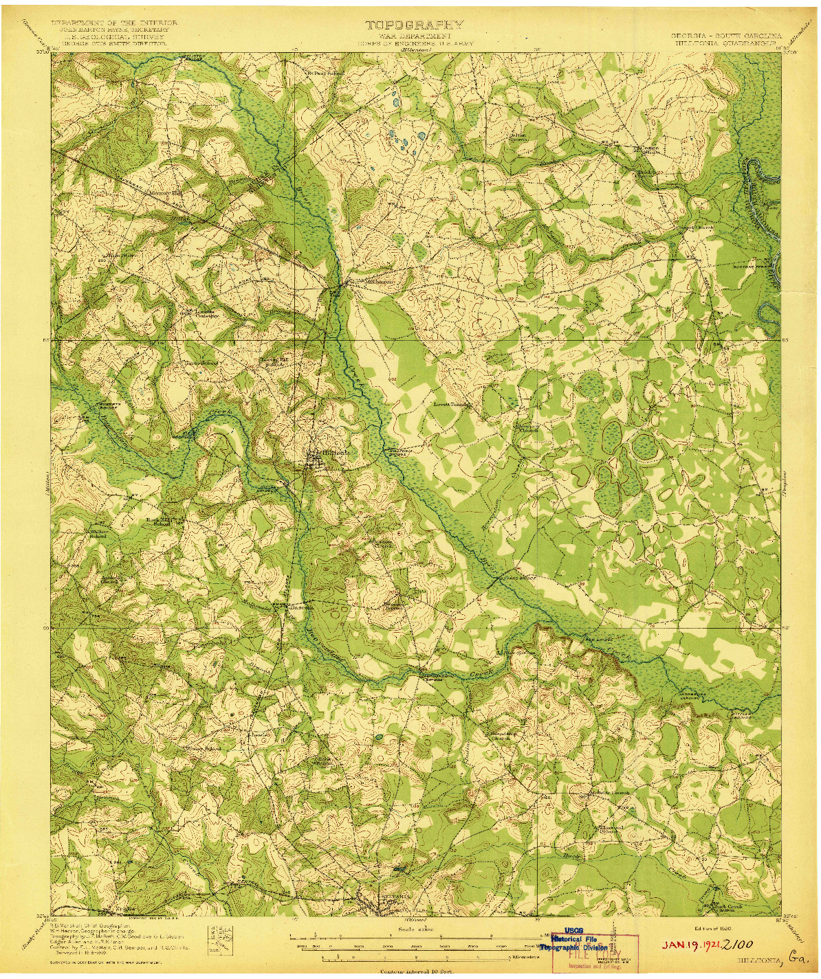 USGS 1:62500-SCALE QUADRANGLE FOR HILLTONIA, GA 1920