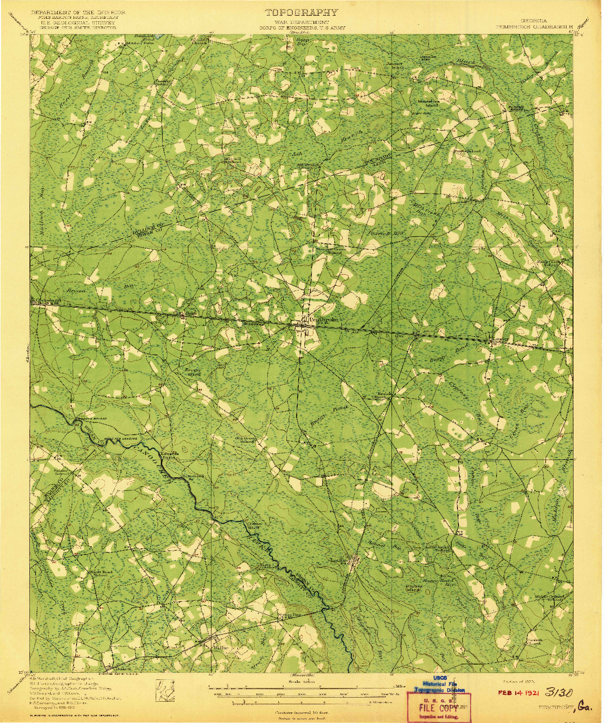 USGS 1:62500-SCALE QUADRANGLE FOR PEMBROKE, GA 1920