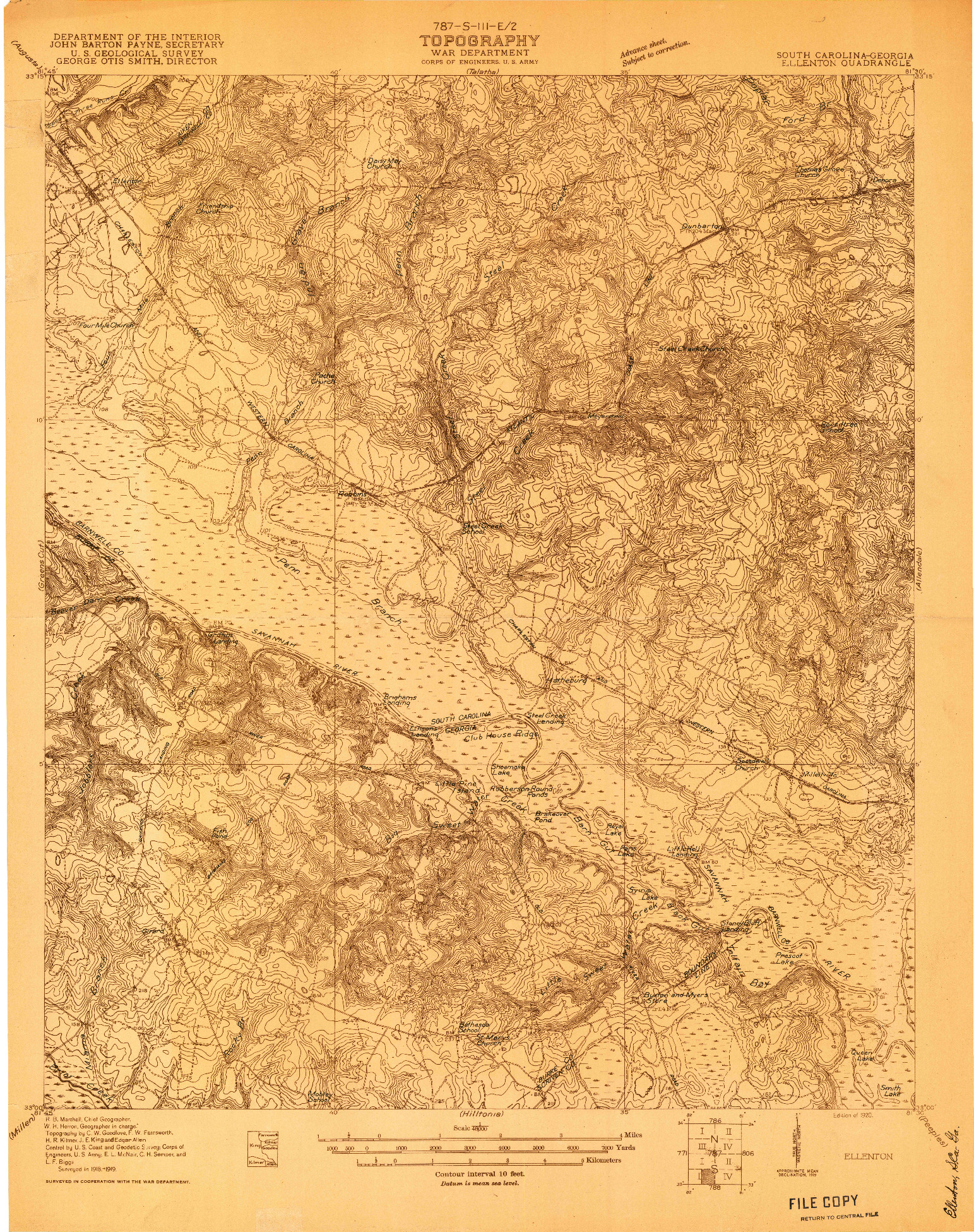 USGS 1:48000-SCALE QUADRANGLE FOR ELLENTON, SC 1920