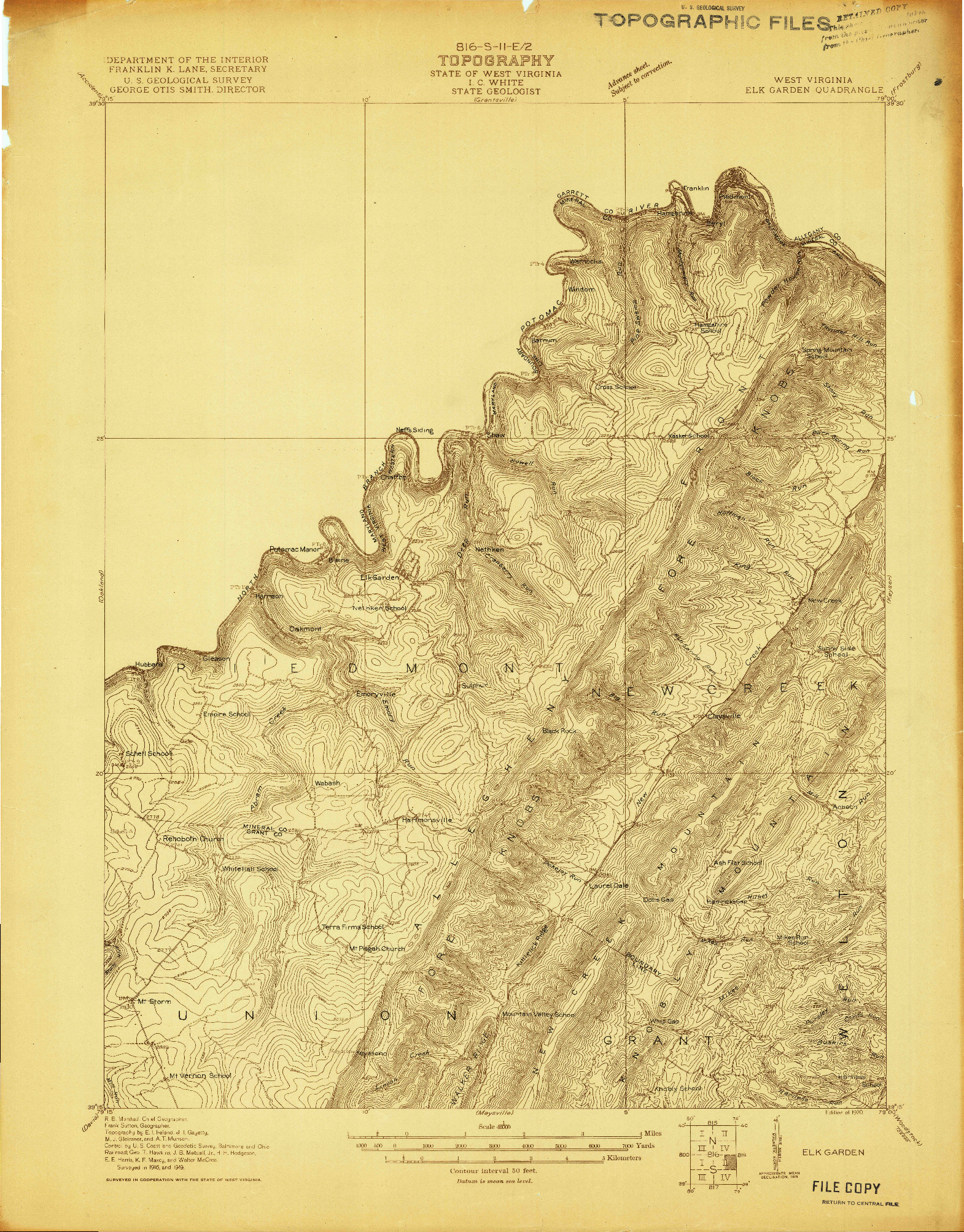 USGS 1:48000-SCALE QUADRANGLE FOR ELK GARDEN, WV 1920