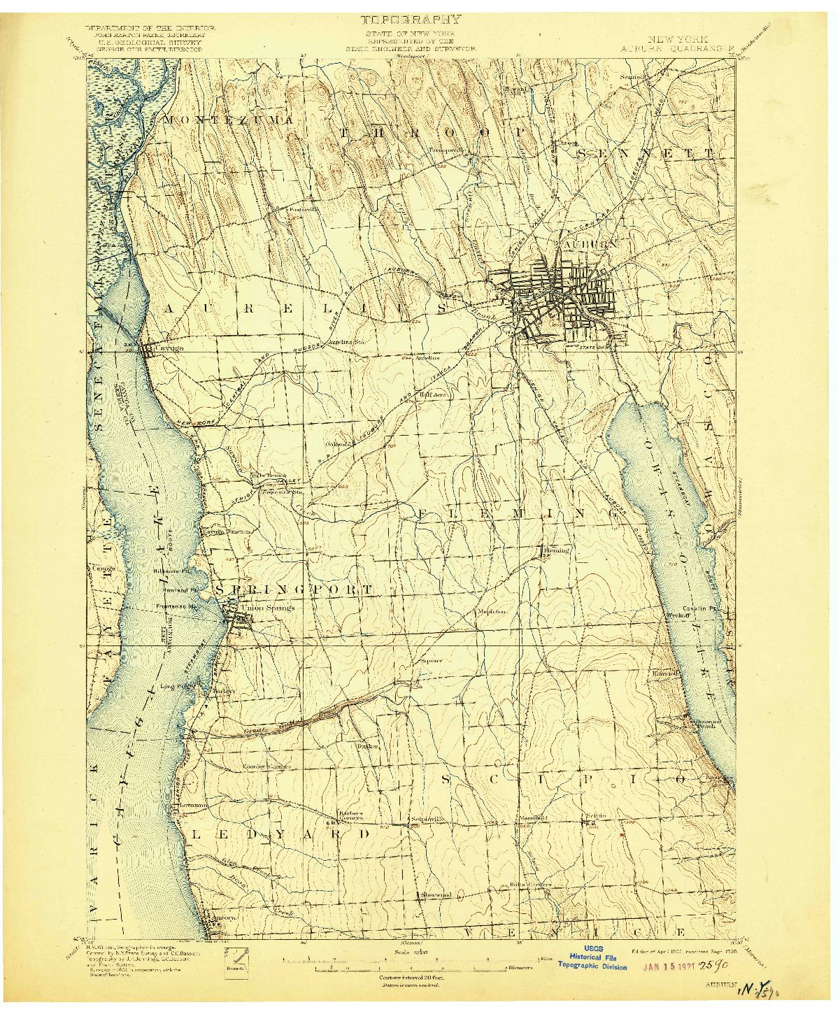 USGS 1:62500-SCALE QUADRANGLE FOR AUBURN, NY 1902