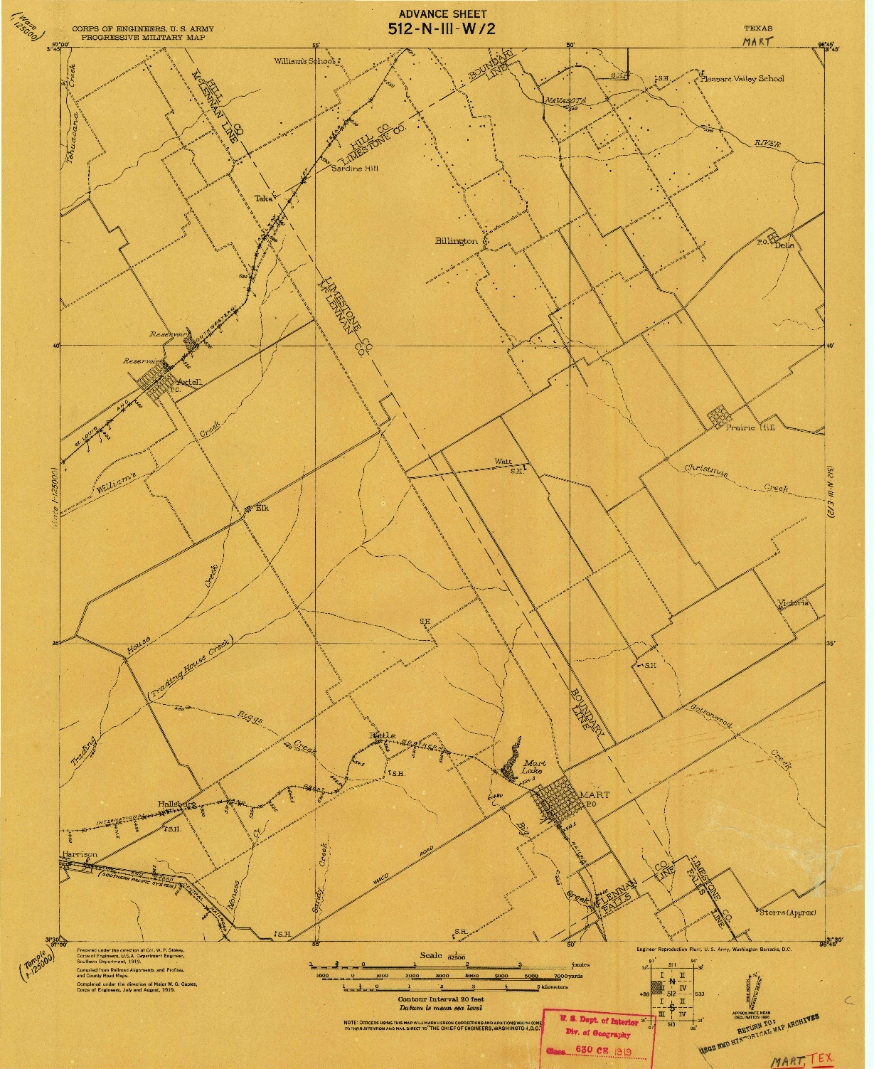 USGS 1:62500-SCALE QUADRANGLE FOR MART, TX 1920