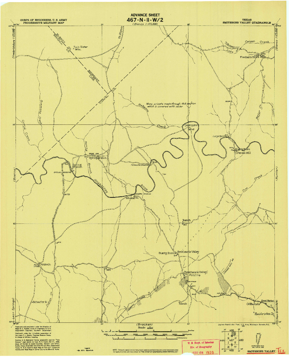 USGS 1:62500-SCALE QUADRANGLE FOR SMITHSONS VALLEY, TX 1920