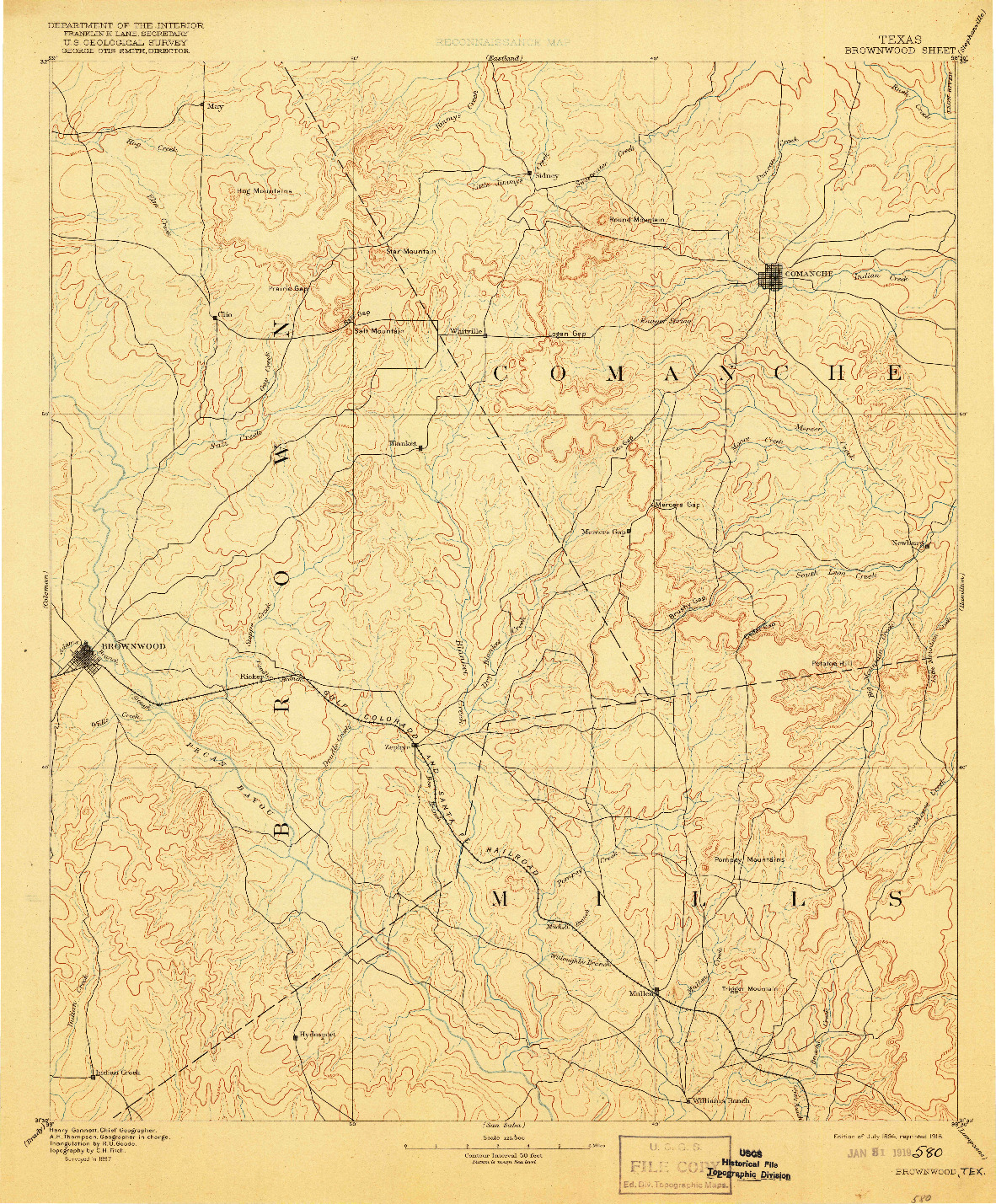 USGS 1:125000-SCALE QUADRANGLE FOR BROWNWOOD, TX 1894
