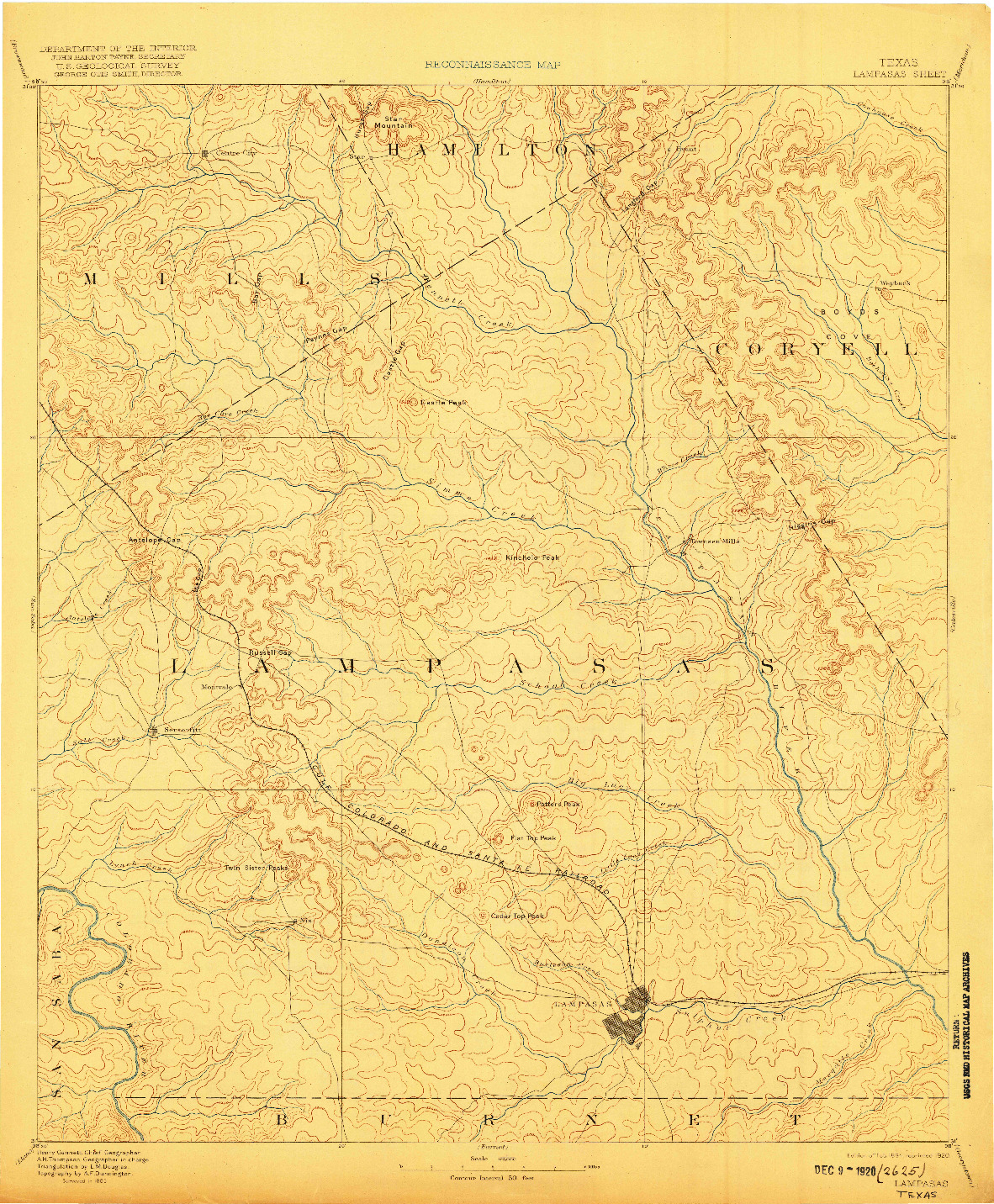 USGS 1:125000-SCALE QUADRANGLE FOR LAMPASAS, TX 1894