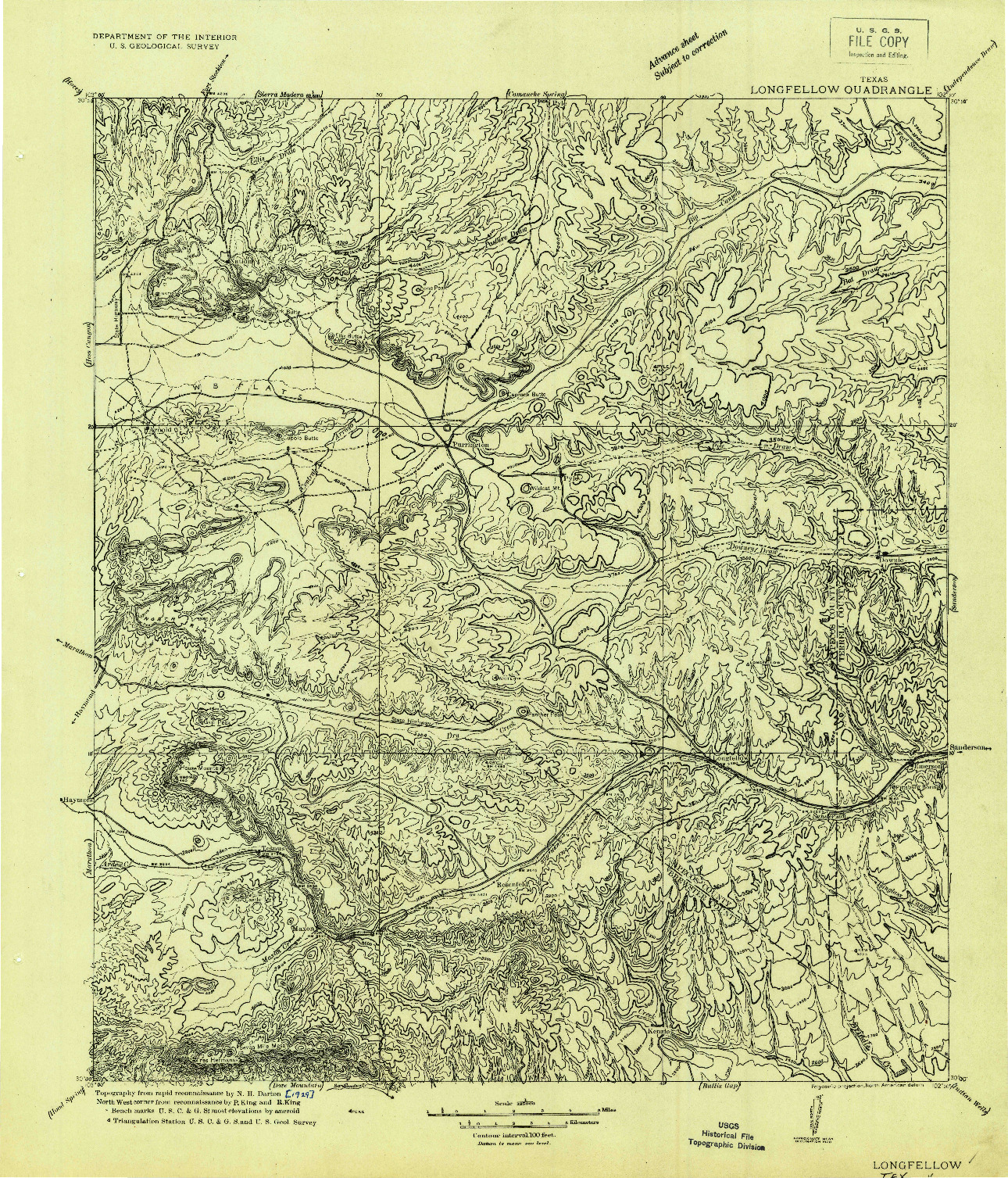 USGS 1:125000-SCALE QUADRANGLE FOR LONGFELLOW, TX 1920