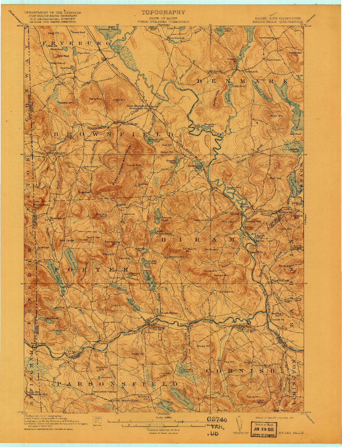 USGS 1:62500-SCALE QUADRANGLE FOR KEZAR FALLS, ME 1911