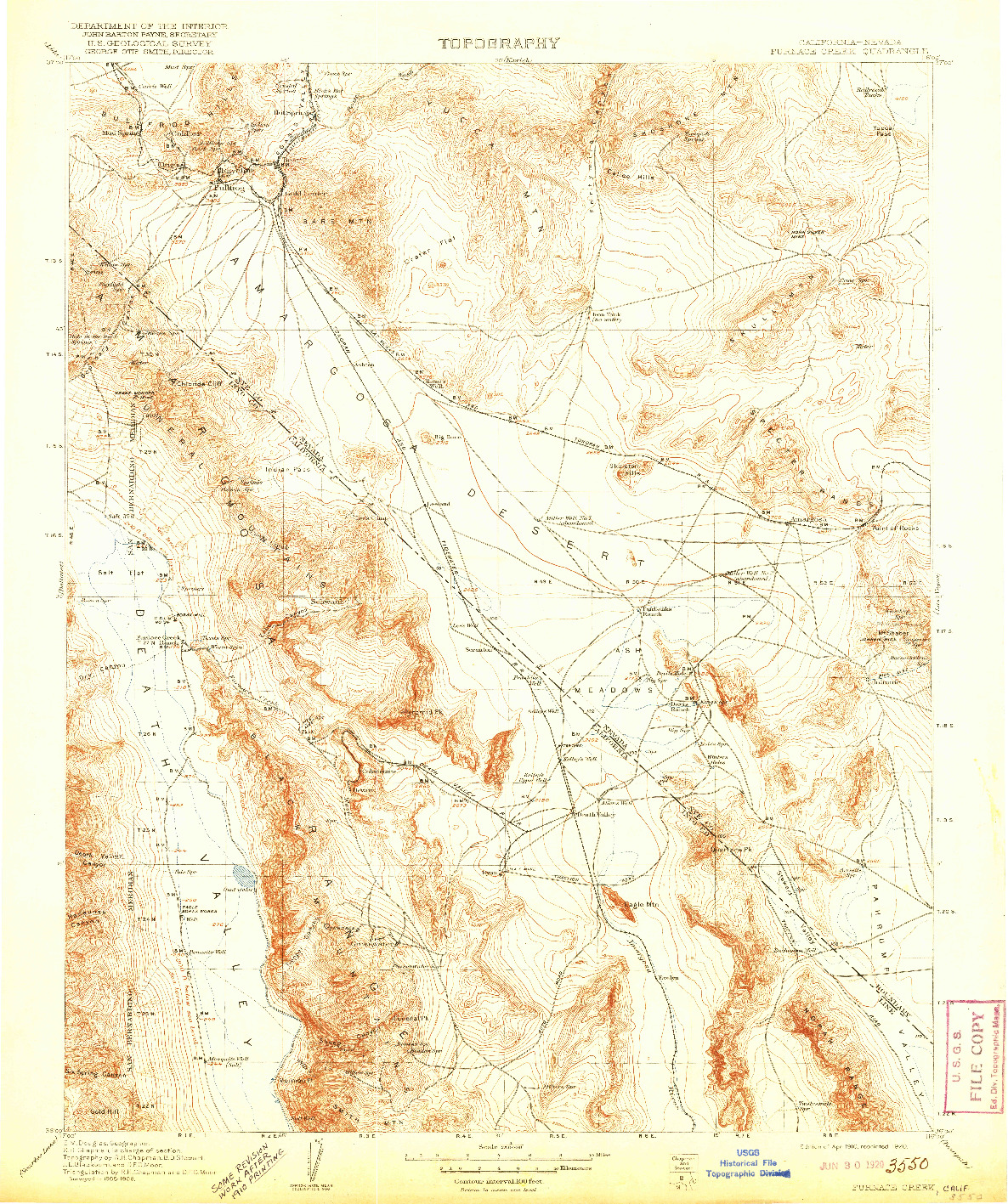 USGS 1:250000-SCALE QUADRANGLE FOR FURNACE CREEK, CA 1910