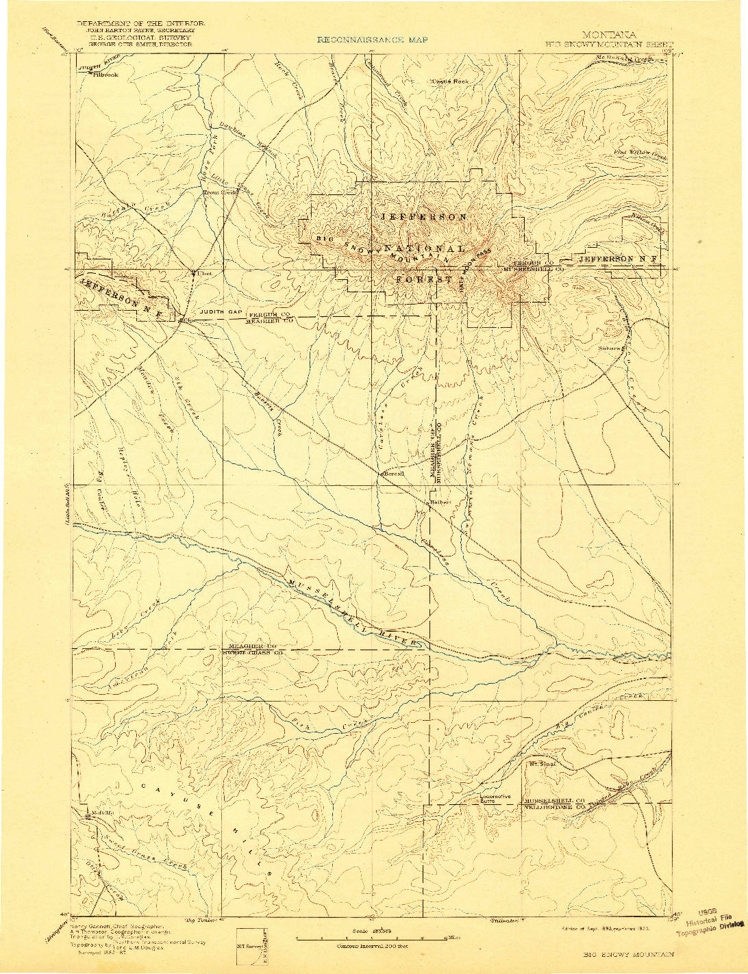 USGS 1:250000-SCALE QUADRANGLE FOR BIG SNOWY MOUNTAIN, MT 1893