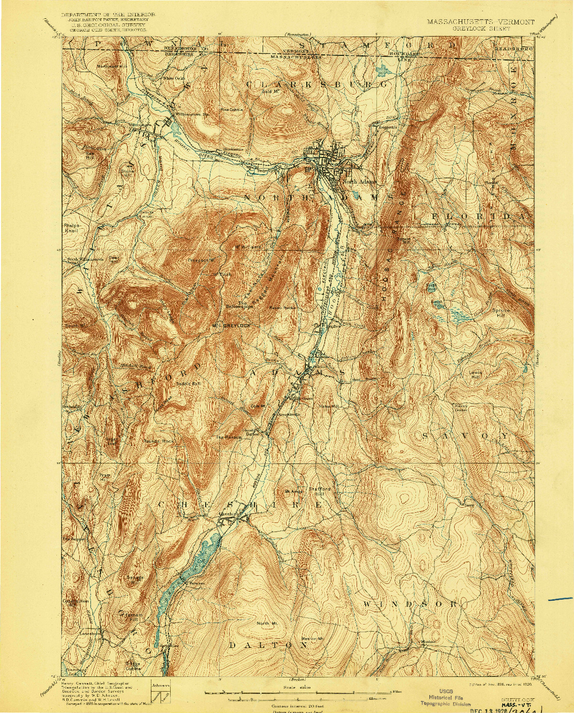 USGS 1:62500-SCALE QUADRANGLE FOR GREYLOCK, MA 1898