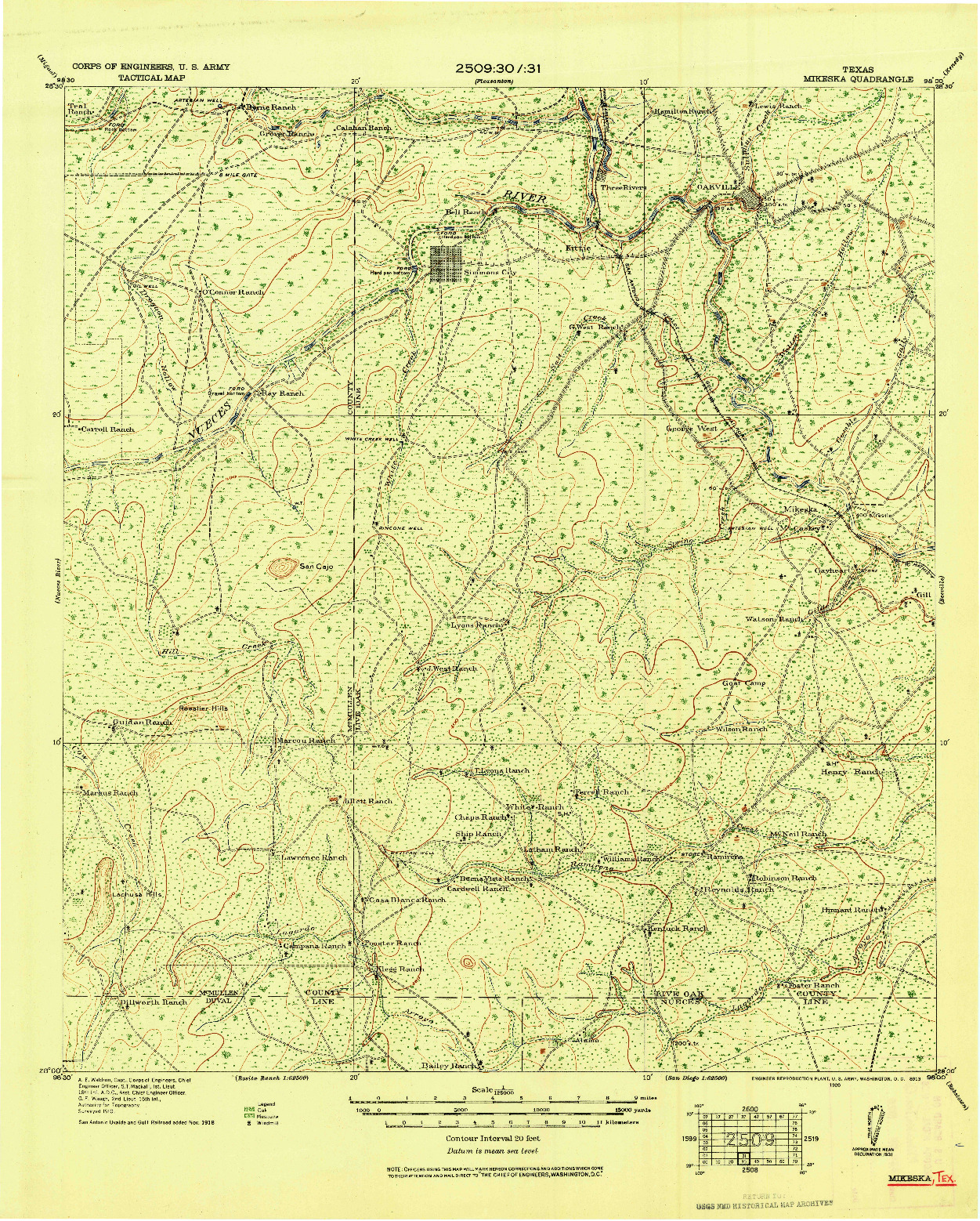USGS 1:125000-SCALE QUADRANGLE FOR MIKESKA, TX 1920