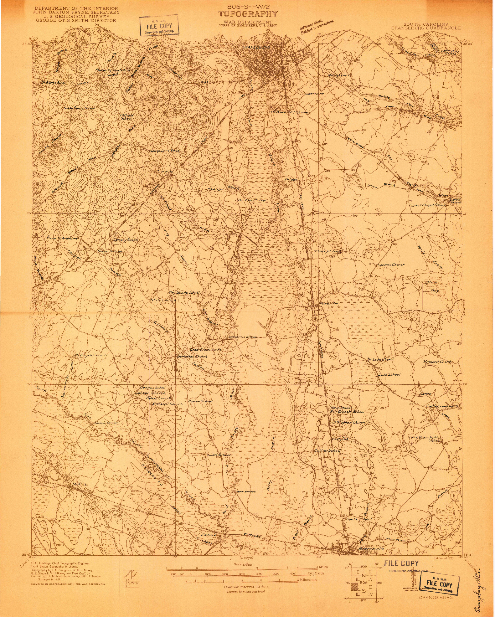USGS 1:48000-SCALE QUADRANGLE FOR ORANGEBURG, SC 1920