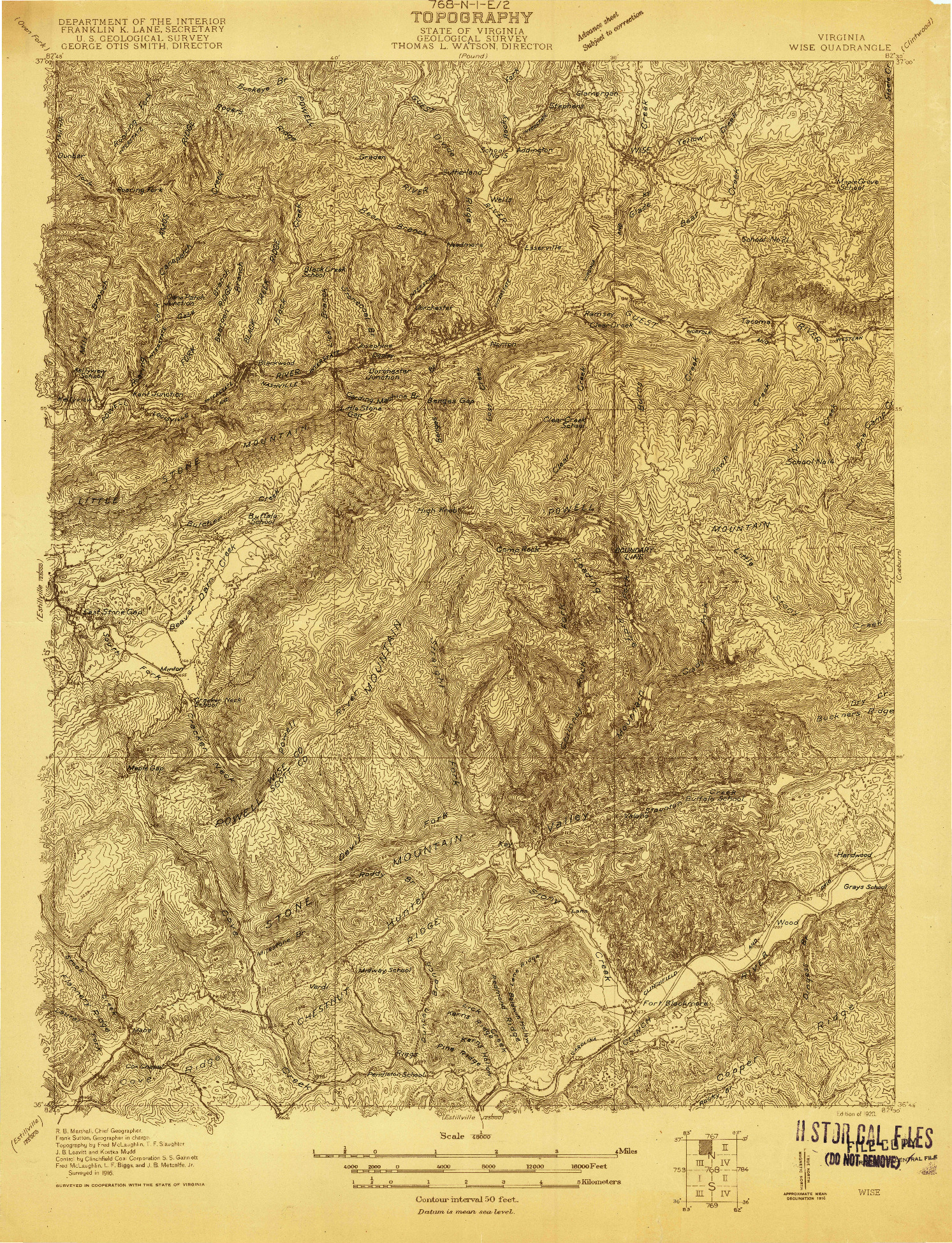 USGS 1:48000-SCALE QUADRANGLE FOR WISE, VA 1920