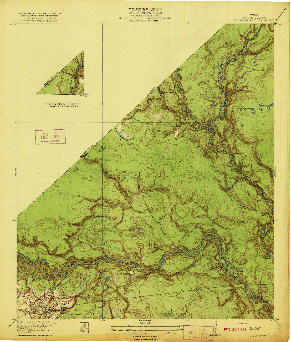 USGS 1:31680-SCALE QUADRANGLE FOR MOONSHINE HILL, TX 1920