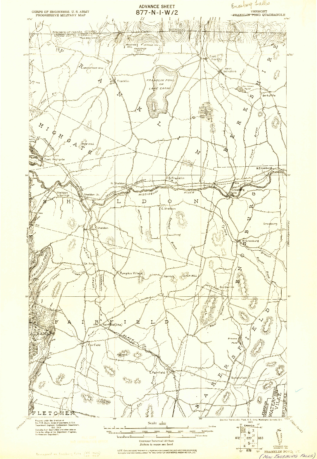USGS 1:62500-SCALE QUADRANGLE FOR FRANKLIN POND, VT 1920