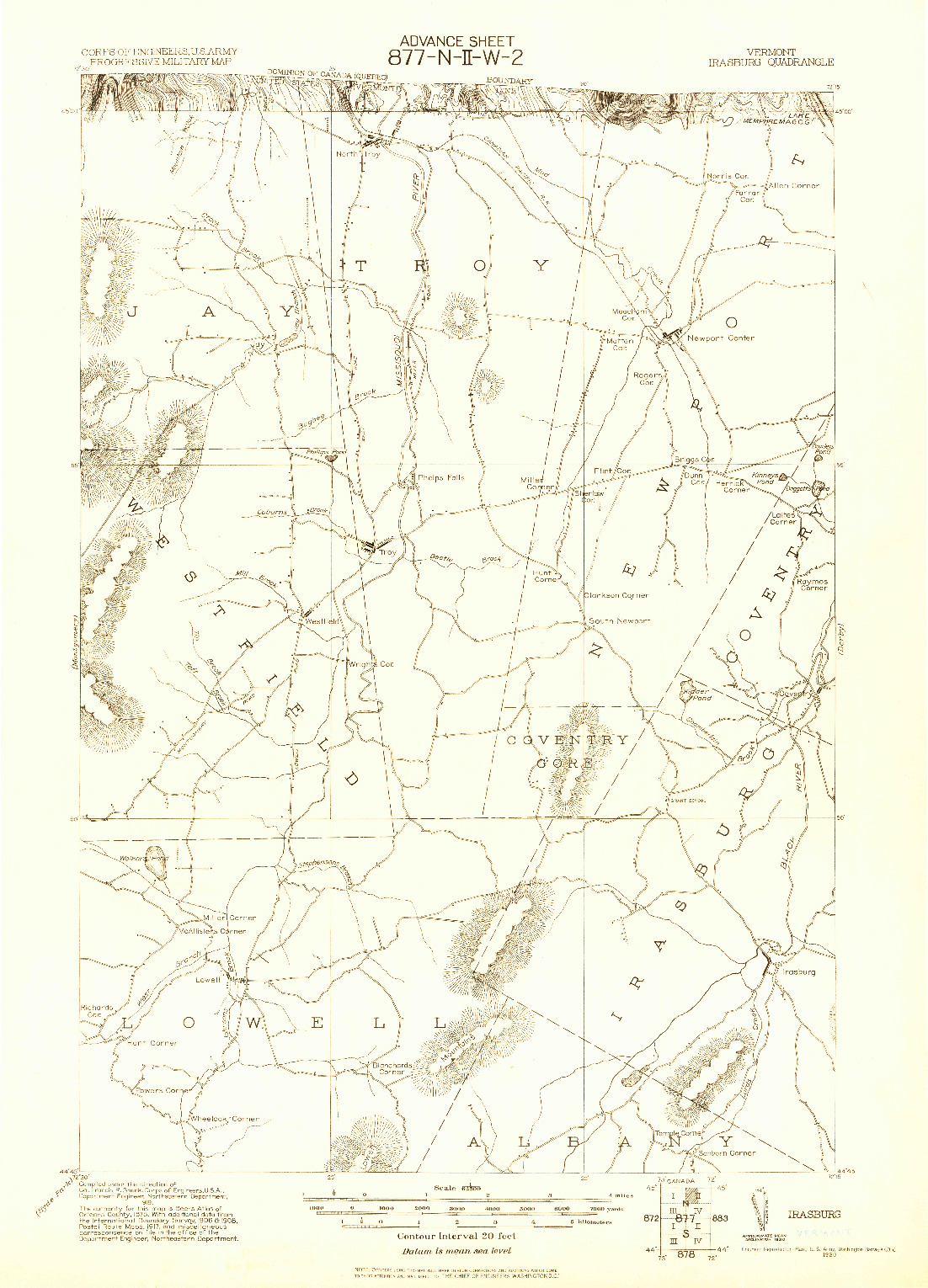 USGS 1:62500-SCALE QUADRANGLE FOR IRASBURG, VT 1920