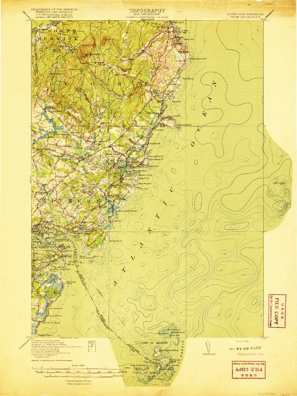 USGS 1:62500-SCALE QUADRANGLE FOR YORK, ME 1920