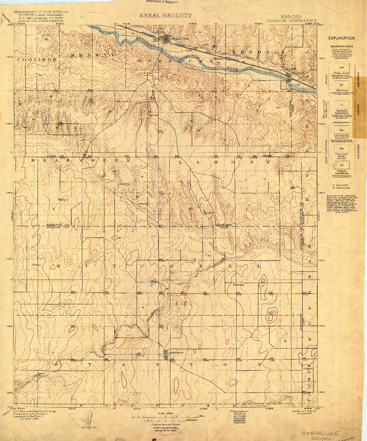 USGS 1:125000-SCALE QUADRANGLE FOR SYRACUSE, KS 1920
