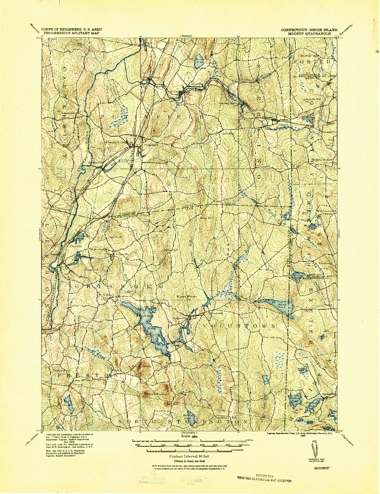 USGS 1:62500-SCALE QUADRANGLE FOR MOOSUP, CT 1920