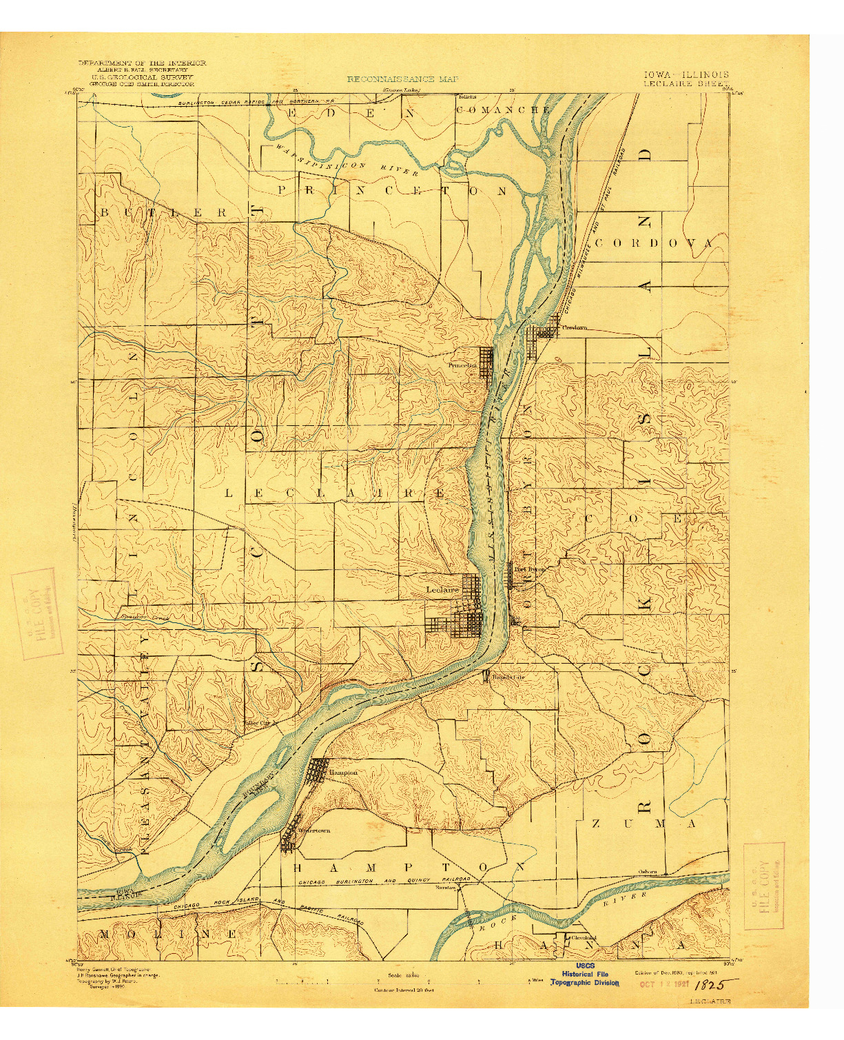 USGS 1:62500-SCALE QUADRANGLE FOR LECLAIRE, IA 1893