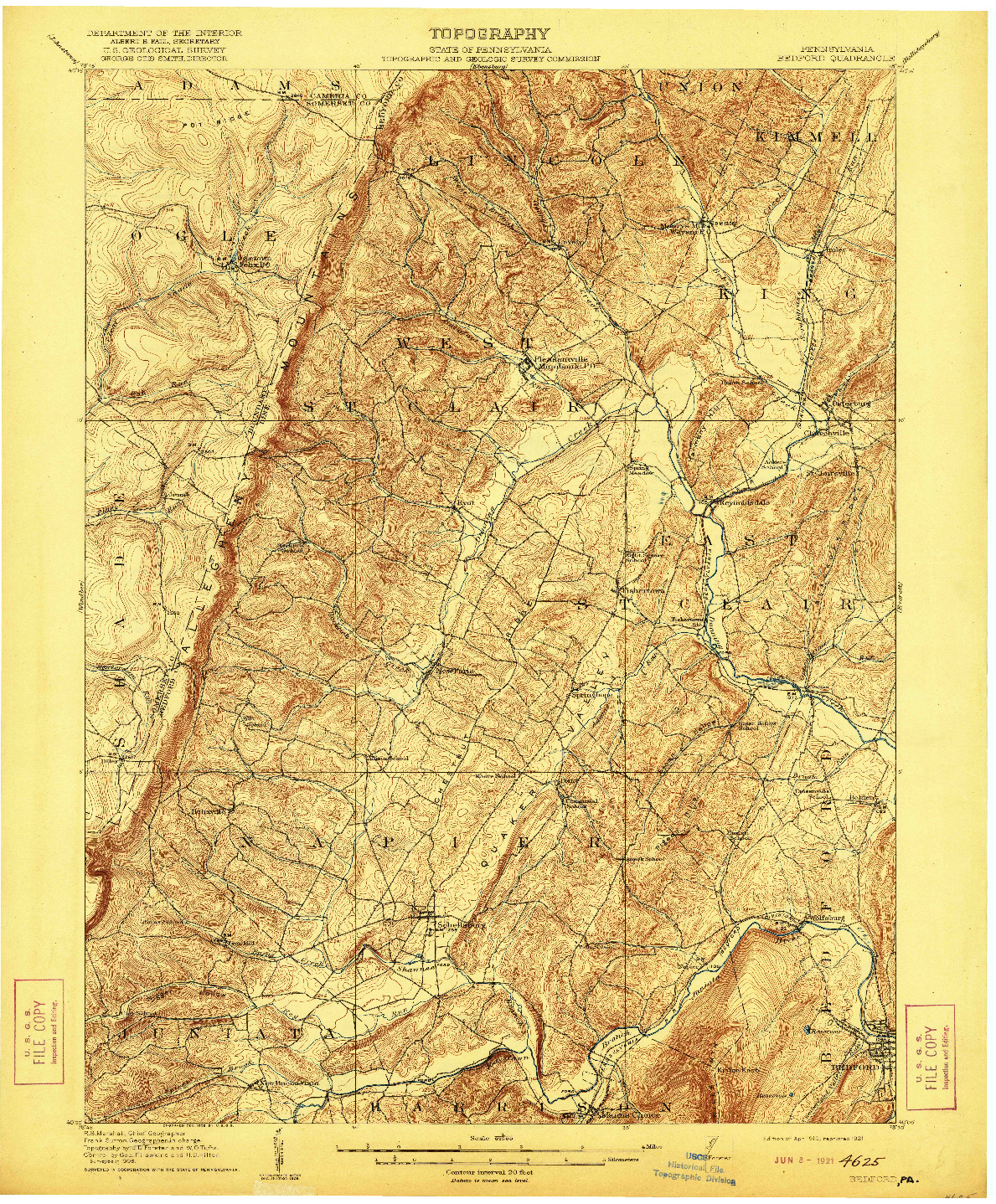 USGS 1:62500-SCALE QUADRANGLE FOR BEDFORD, PA 1910
