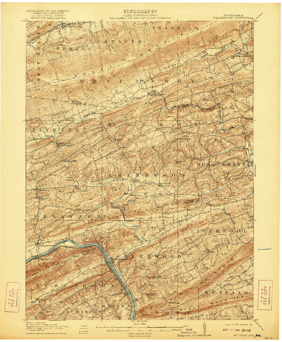 USGS 1:62500-SCALE QUADRANGLE FOR MILLERSTOWN, PA 1907
