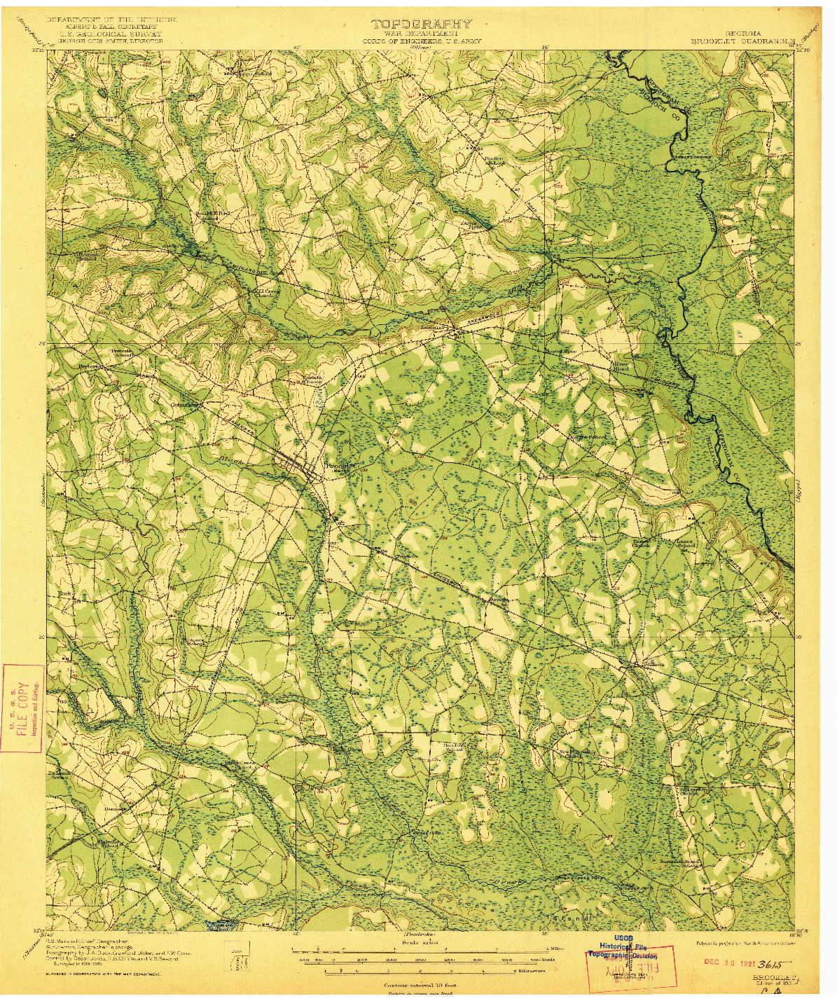 USGS 1:62500-SCALE QUADRANGLE FOR BROOKLET, GA 1921