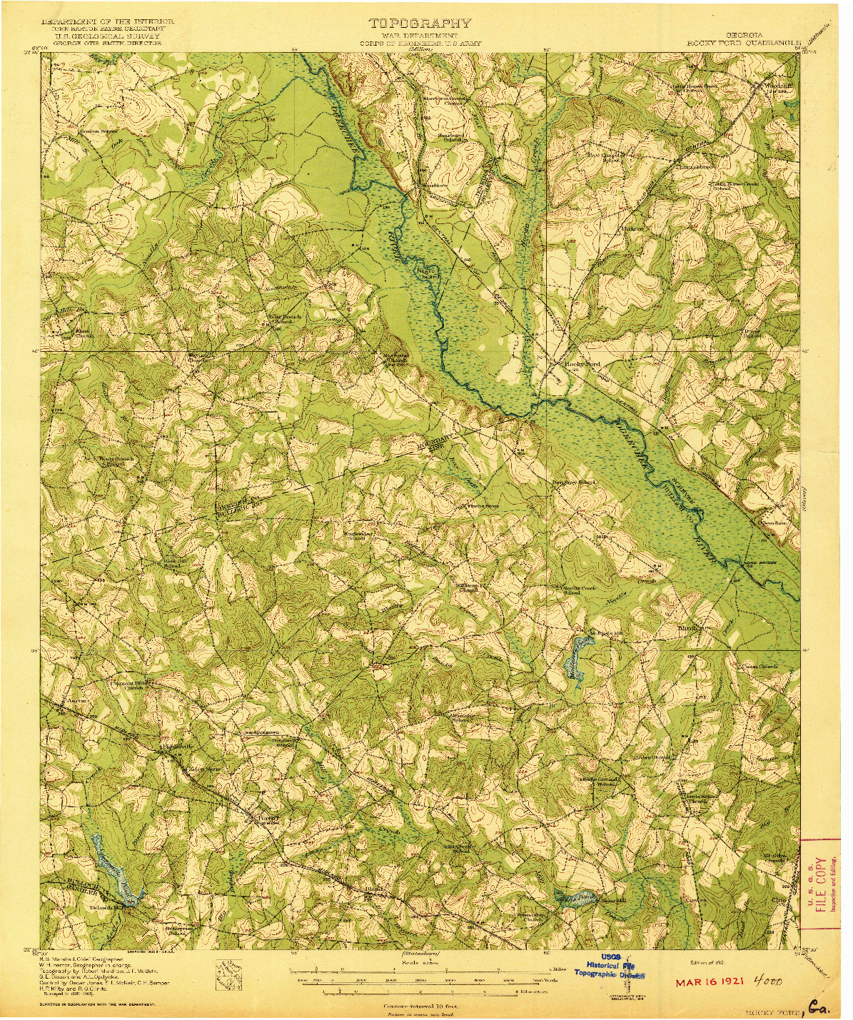 USGS 1:62500-SCALE QUADRANGLE FOR ROCKY FORD, GA 1921