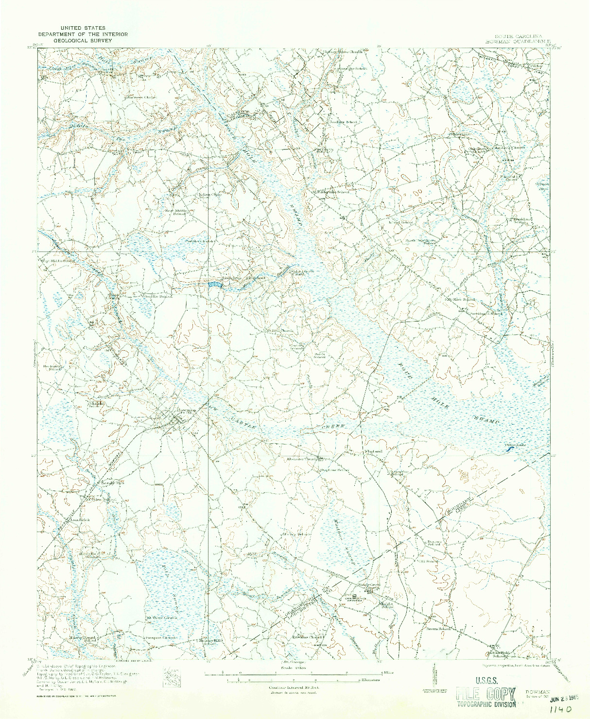 USGS 1:62500-SCALE QUADRANGLE FOR BOWMAN, SC 1921