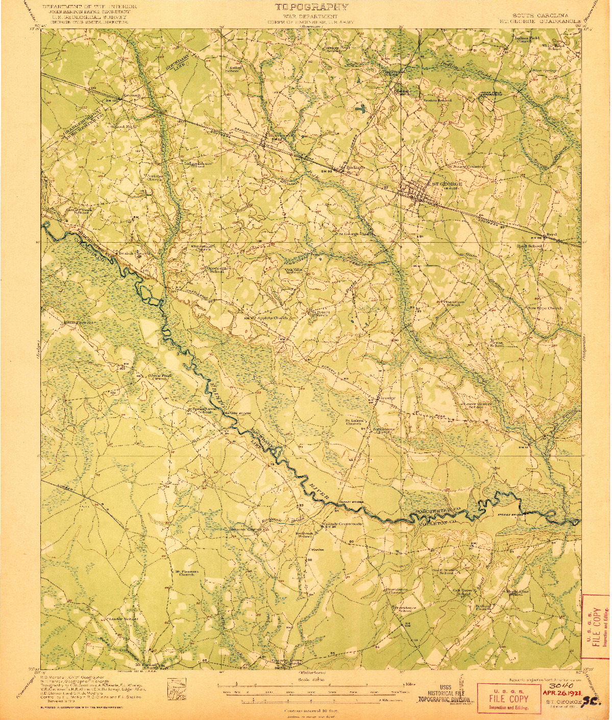 USGS 1:62500-SCALE QUADRANGLE FOR ST. GEORGE, SC 1921