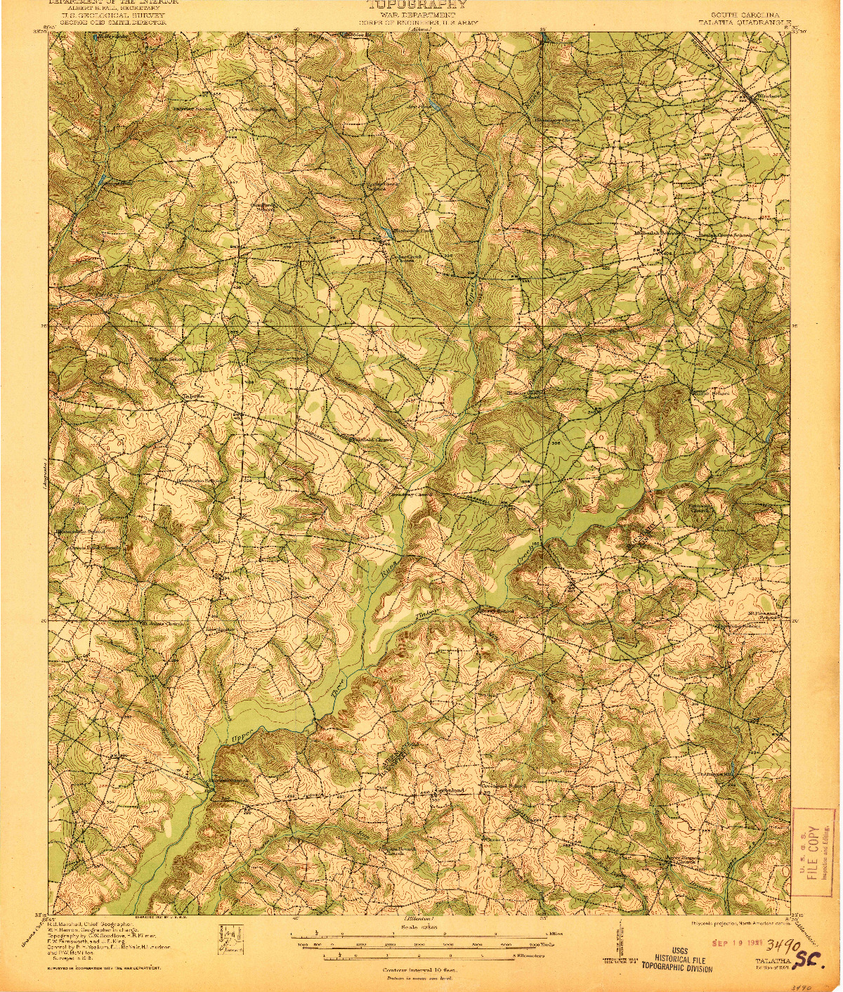 USGS 1:62500-SCALE QUADRANGLE FOR TALATHA, SC 1921